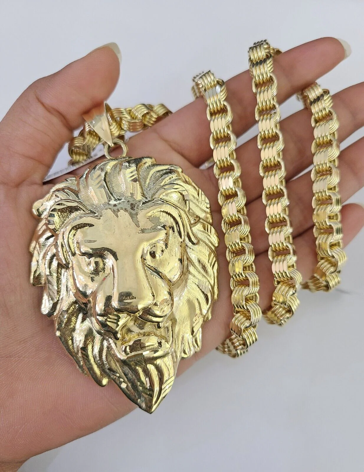 10k Gold Byzantine Chain Necklace Roaring Lion Pendant Charm SET 20"-30" 7.5mm - Image 6