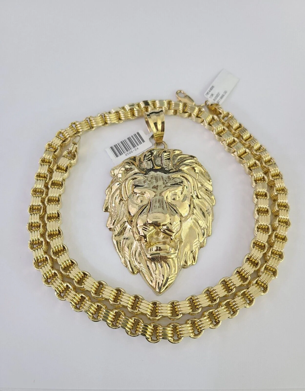 10k Gold Byzantine Chain Necklace Roaring Lion Pendant Charm SET 20"-30" 7.5mm - Image 7