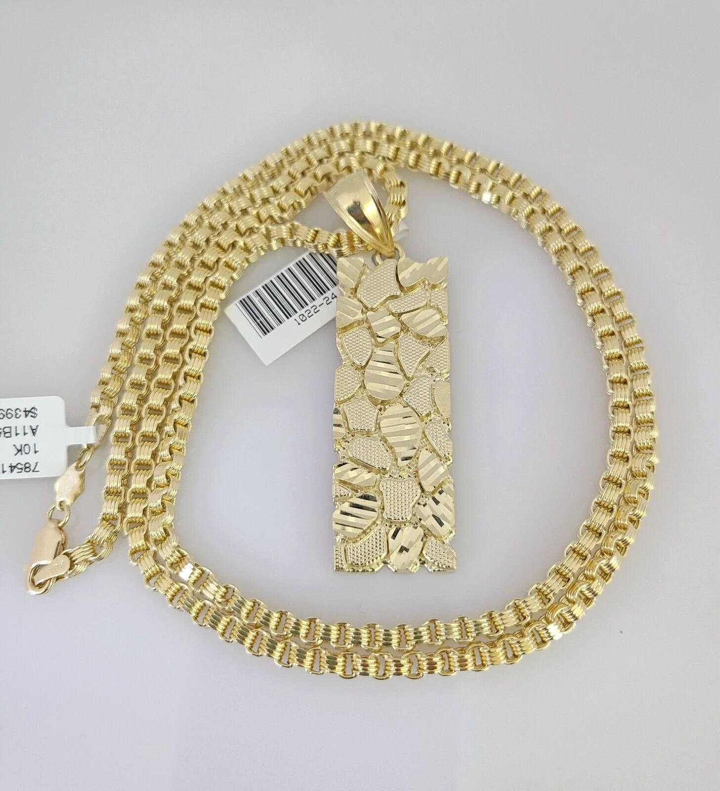 10k Gold Byzantine Chain Nugget Charm Pendant SET REAL 10kt 3mm 18"-28" 10Kt