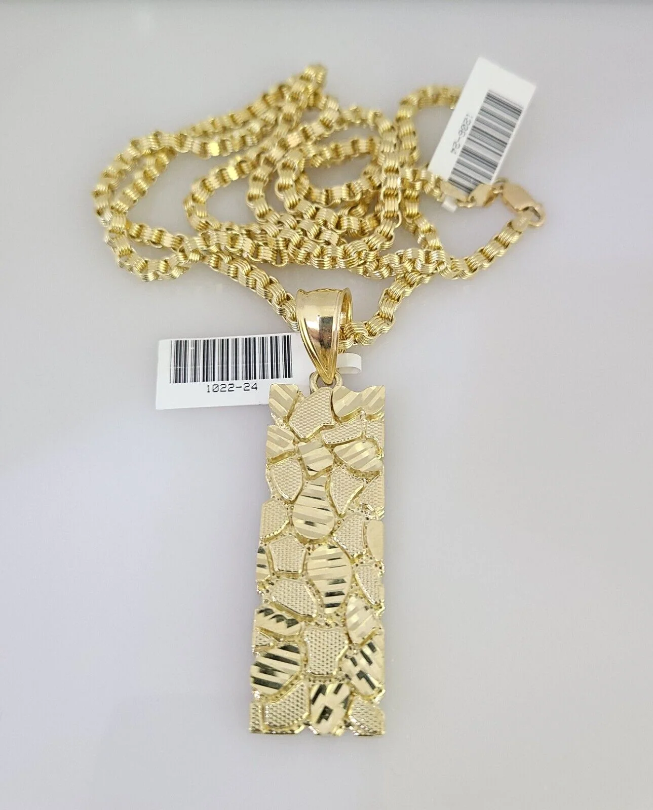 10k Gold Byzantine Chain Nugget Charm Pendant SET REAL 10kt 3mm 18"-28" 10Kt - Image 2
