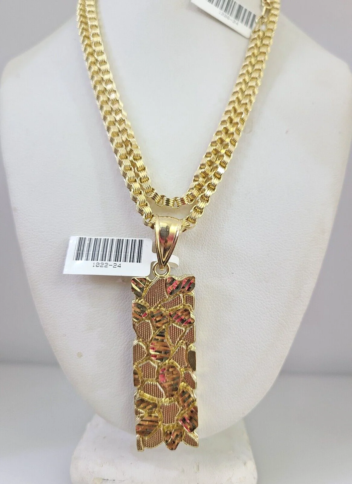 10k Gold Byzantine Chain Nugget Charm Pendant SET REAL 10kt 3mm 18"-28" 10Kt - Image 3
