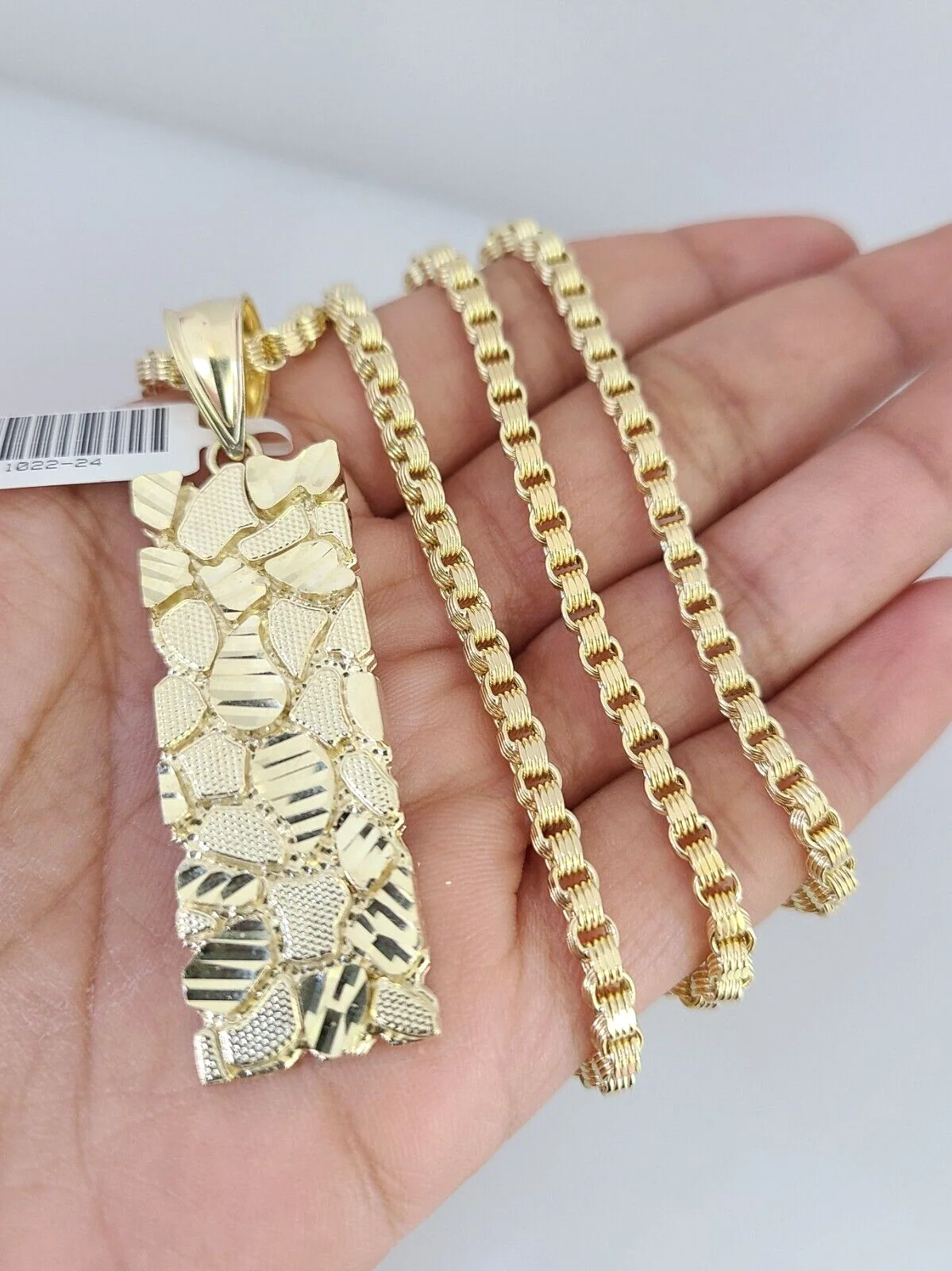 10k Gold Byzantine Chain Nugget Charm Pendant SET REAL 10kt 3mm 18"-28" 10Kt - Image 4