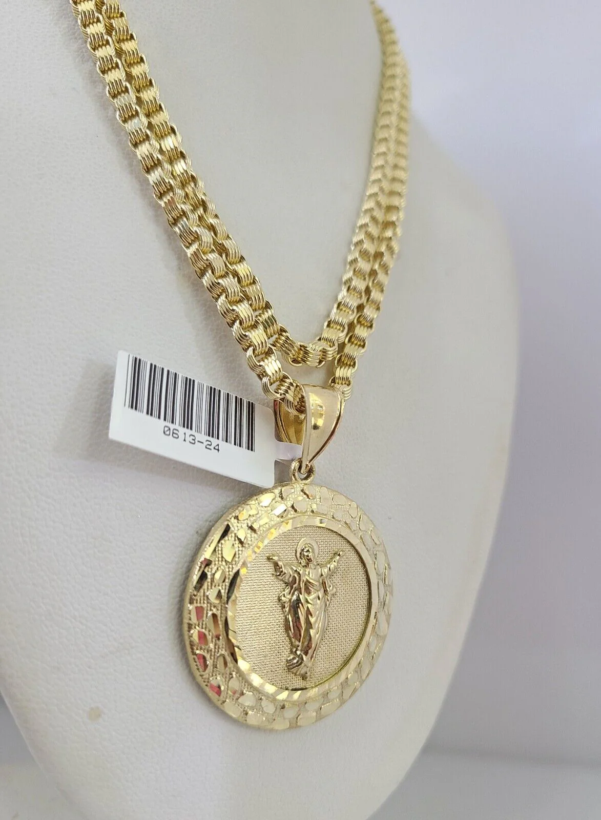 10k Gold Byzantine Chain Nugget Jesus Pendant SET REAL 10kt 3mm 18"-28" 10Kt - Image 2