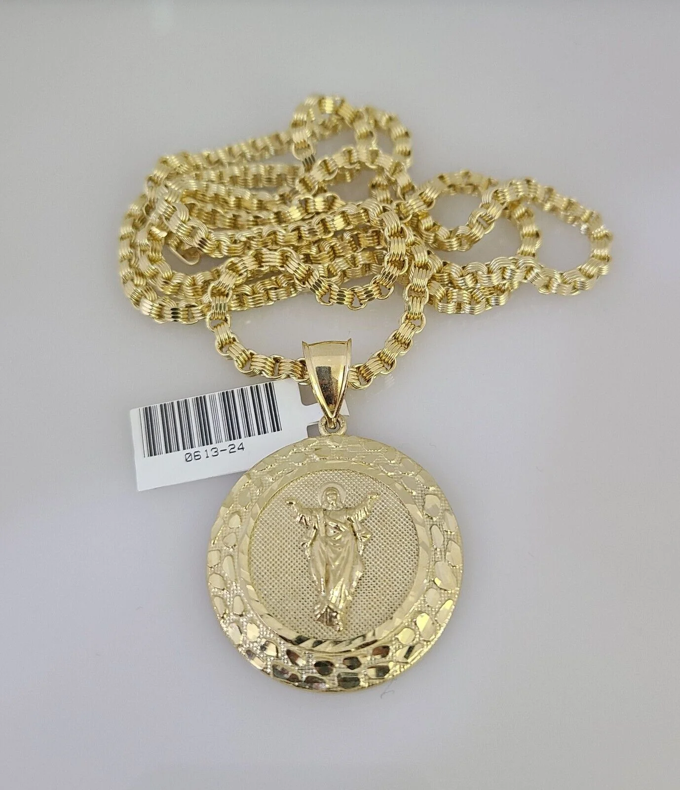 10k Gold Byzantine Chain Nugget Jesus Pendant SET REAL 10kt 3mm 18"-28" 10Kt - Image 4