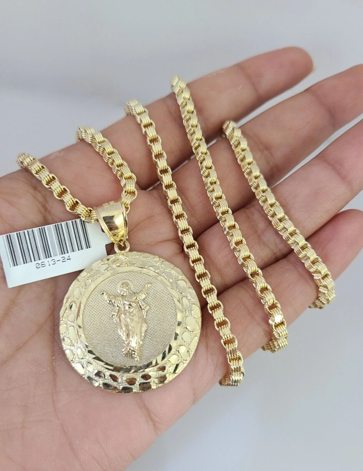 10k Gold Byzantine Chain Nugget Jesus Pendant SET REAL 10kt 3mm 18"-28" 10Kt - Image 6