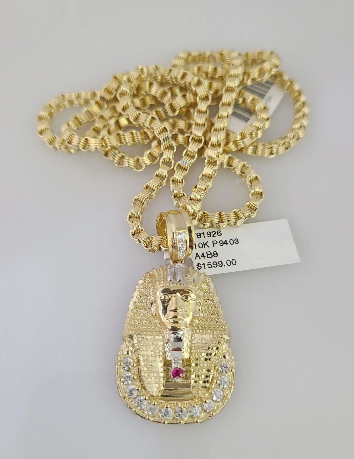 10k Gold Byzantine Chain Pharaoh Head Charm Pendant SET REAL 10kt 3mm 18"-28" - Image 4