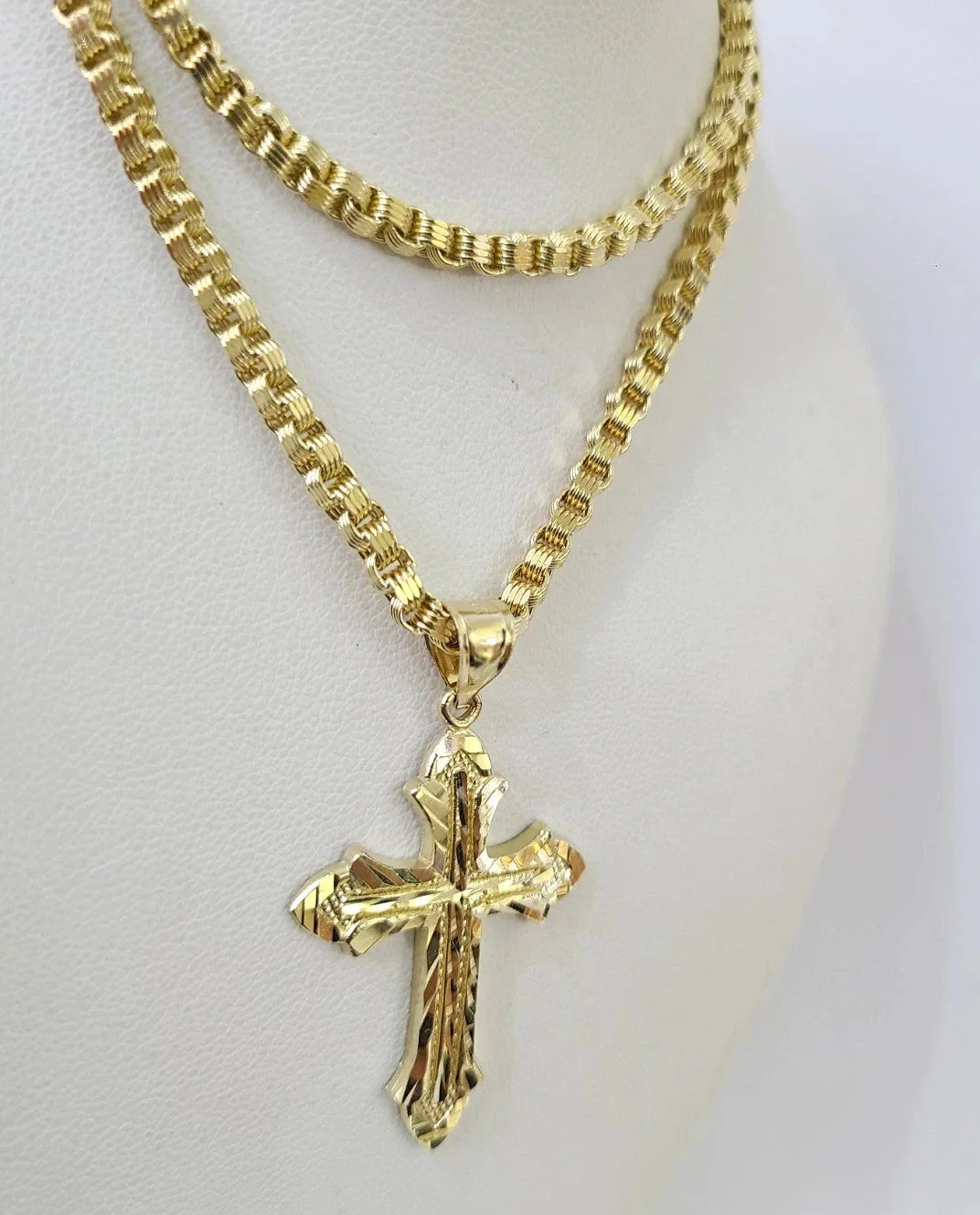 10k Gold Byzantine Necklace Cross Charm 20-30 inches 3mm Pendant SET - Image 3