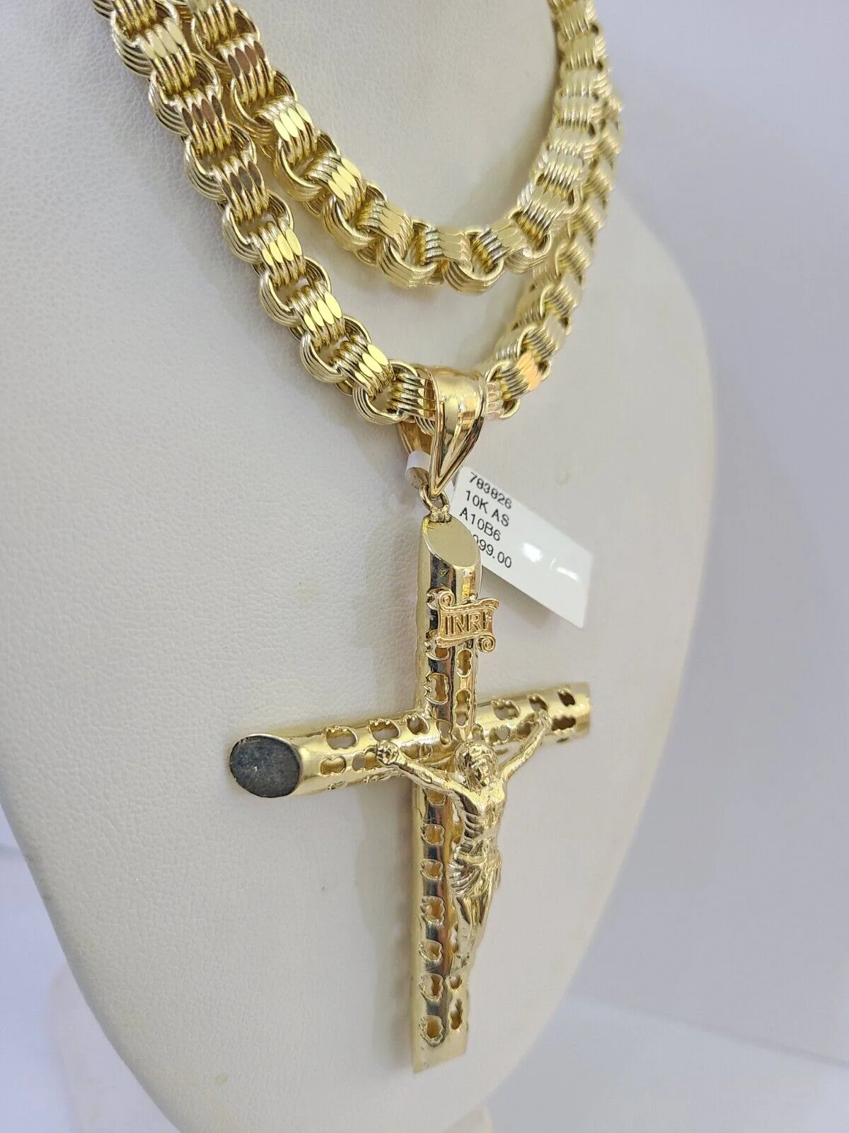 10k Gold Byzantine Necklace Jesus Cross Charm 20-30 inches 6mm SET Chain Pendant - Image 3