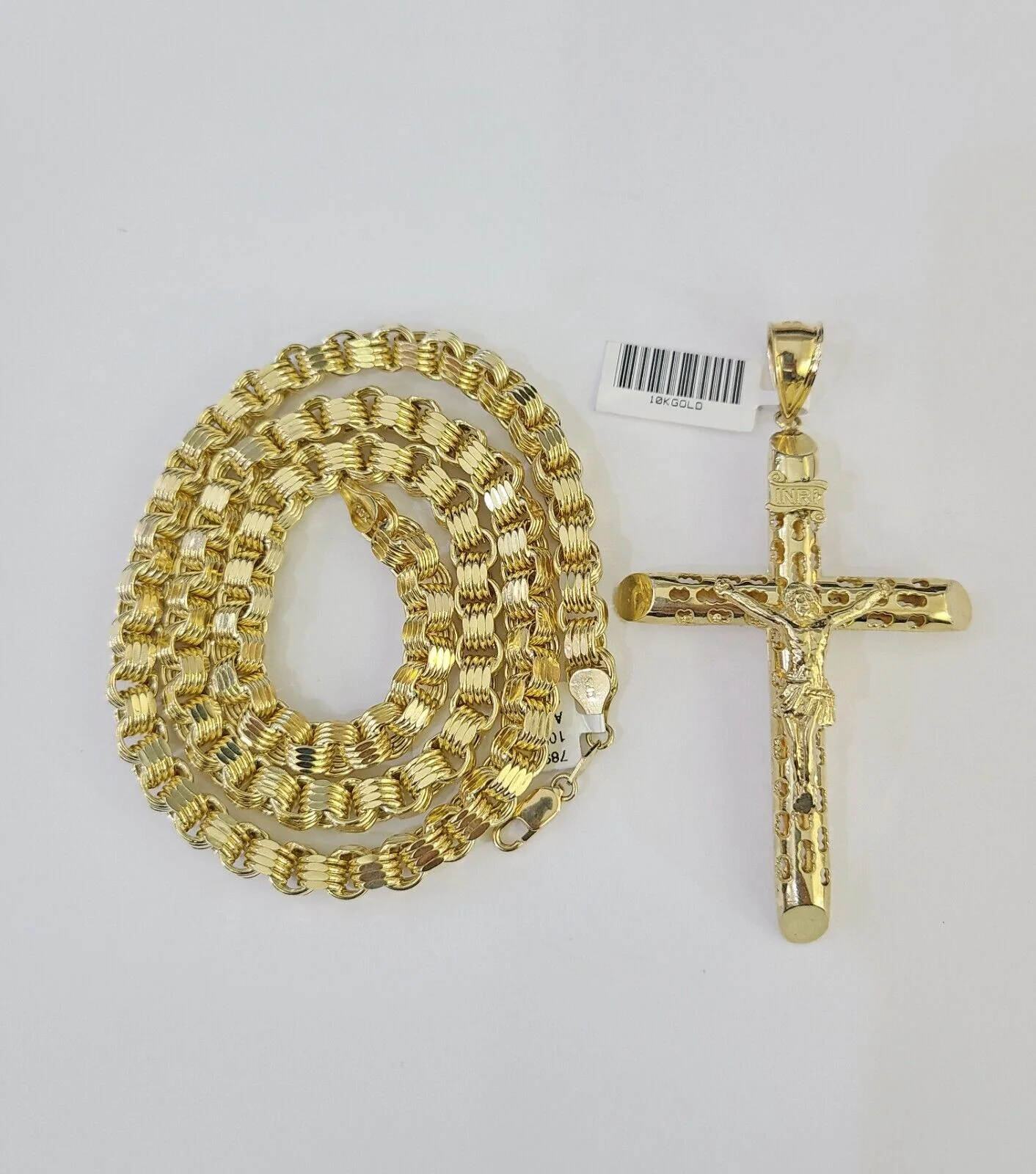 10k Gold Byzantine Necklace Jesus Cross Charm 20-30 inches 6mm SET Chain Pendant - Image 4