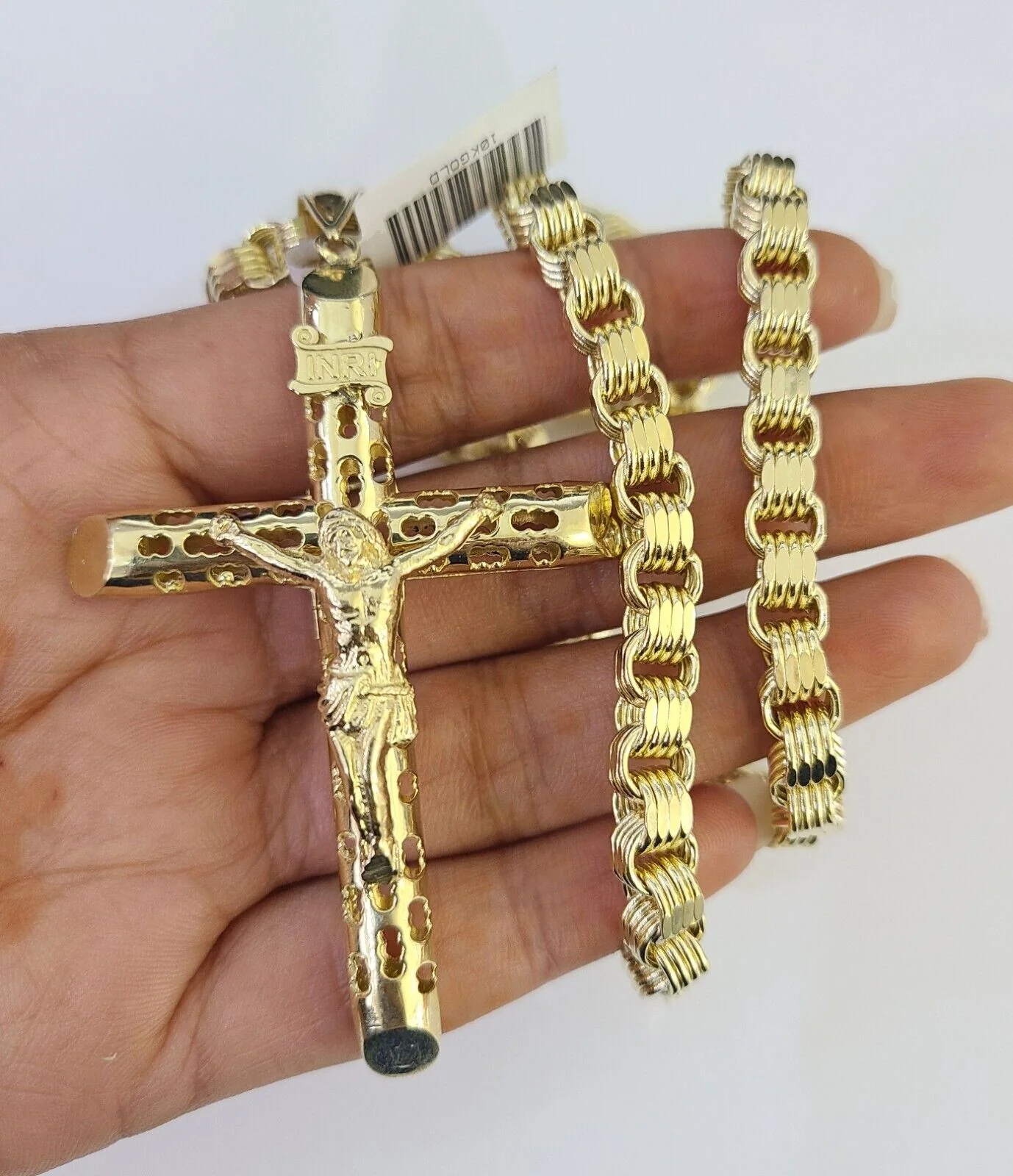 10k Gold Byzantine Necklace Jesus Cross Charm 20-30 inches 6mm SET Chain Pendant - Image 5