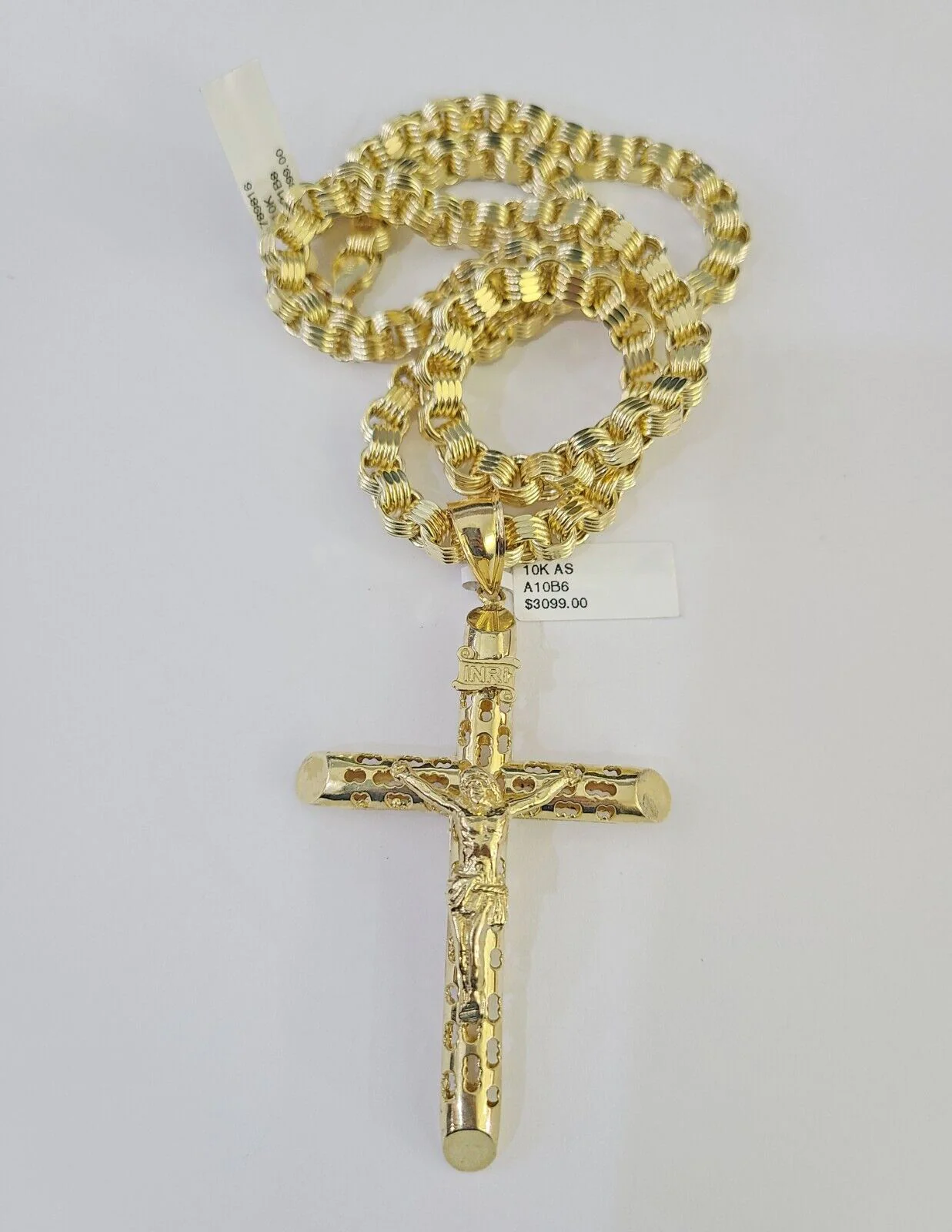 10k Gold Byzantine Necklace Jesus Cross Charm 20-30 inches 6mm SET Chain Pendant - Image 6