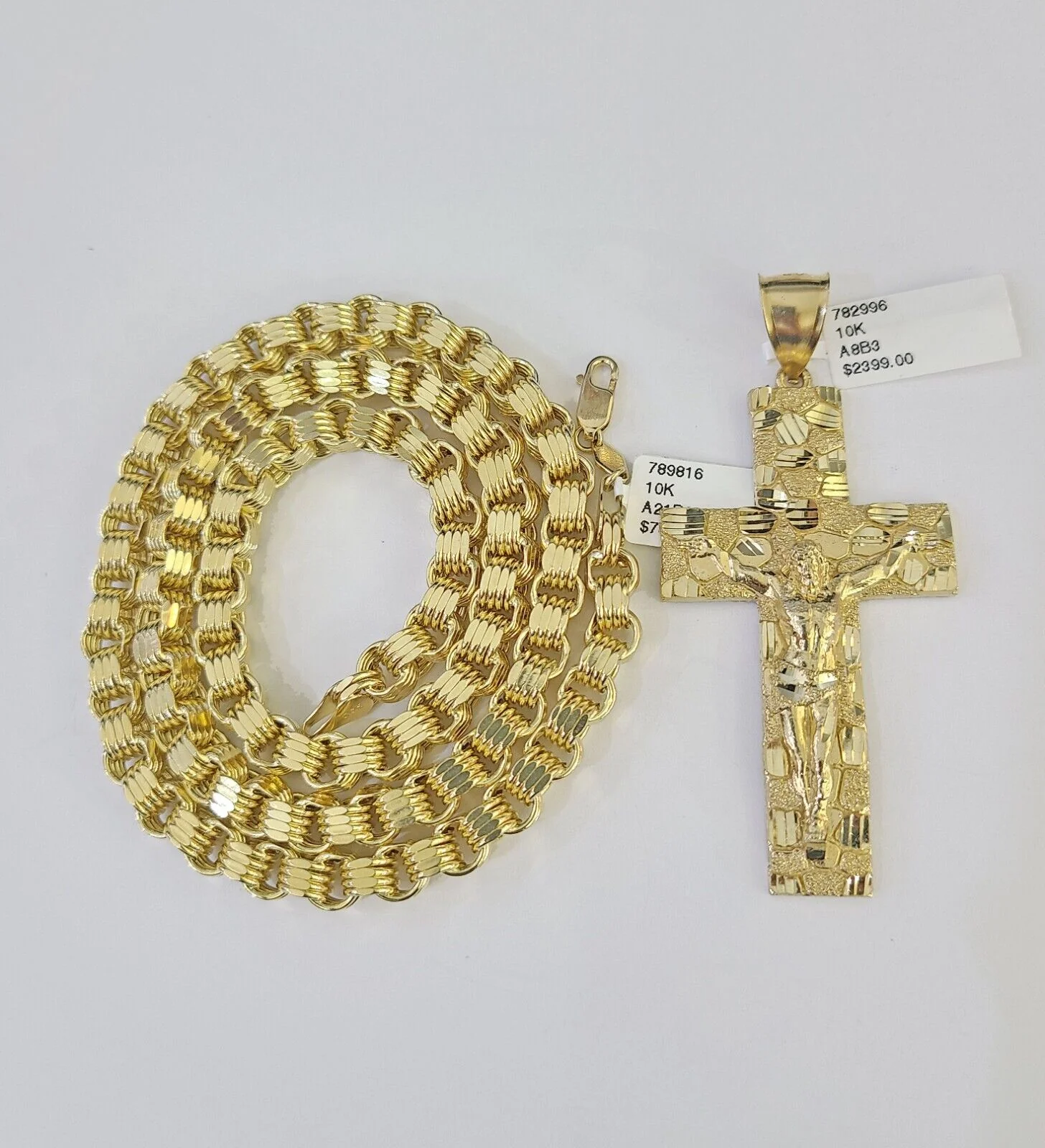 10k Gold Byzantine Necklace Jesus Cross Charm 20-30 inches 6mm SET Chain Pendant - Image 5