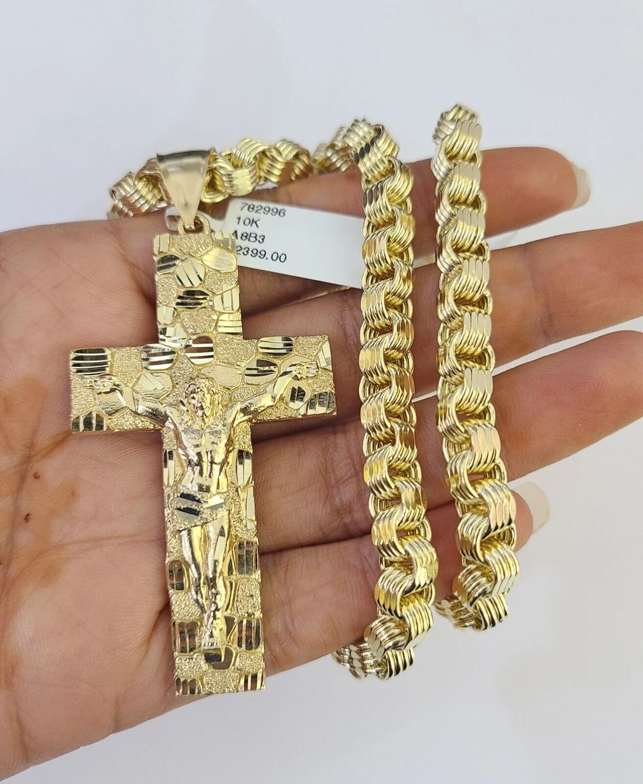 10k Gold Byzantine Necklace Jesus Cross Charm 20-30 inches 6mm SET Chain Pendant - Image 6