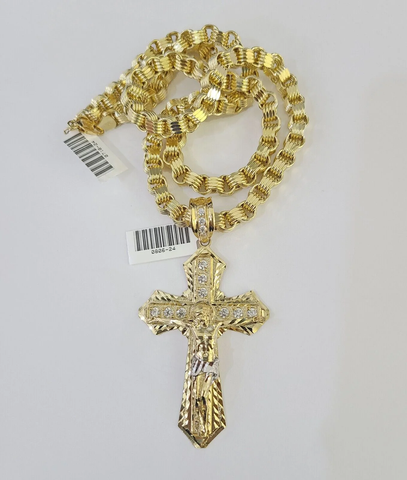 10k Gold Byzantine Necklace Jesus Cross Charm 20-30 inches 6mm SET Chain Pendant - Image 2