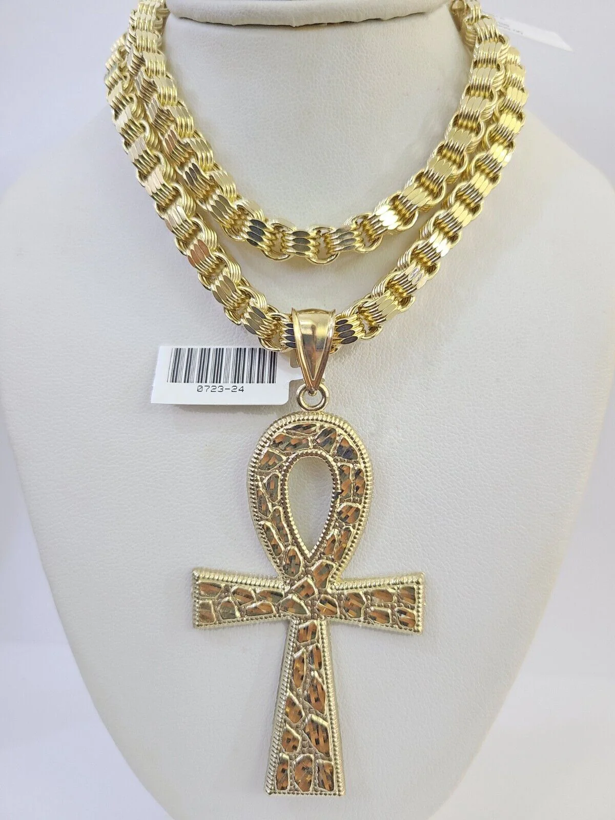 10k Gold Byzantine Necklace Jesus Cross Charm 20-30 inches 6mm SET Chain Pendant - Image 4