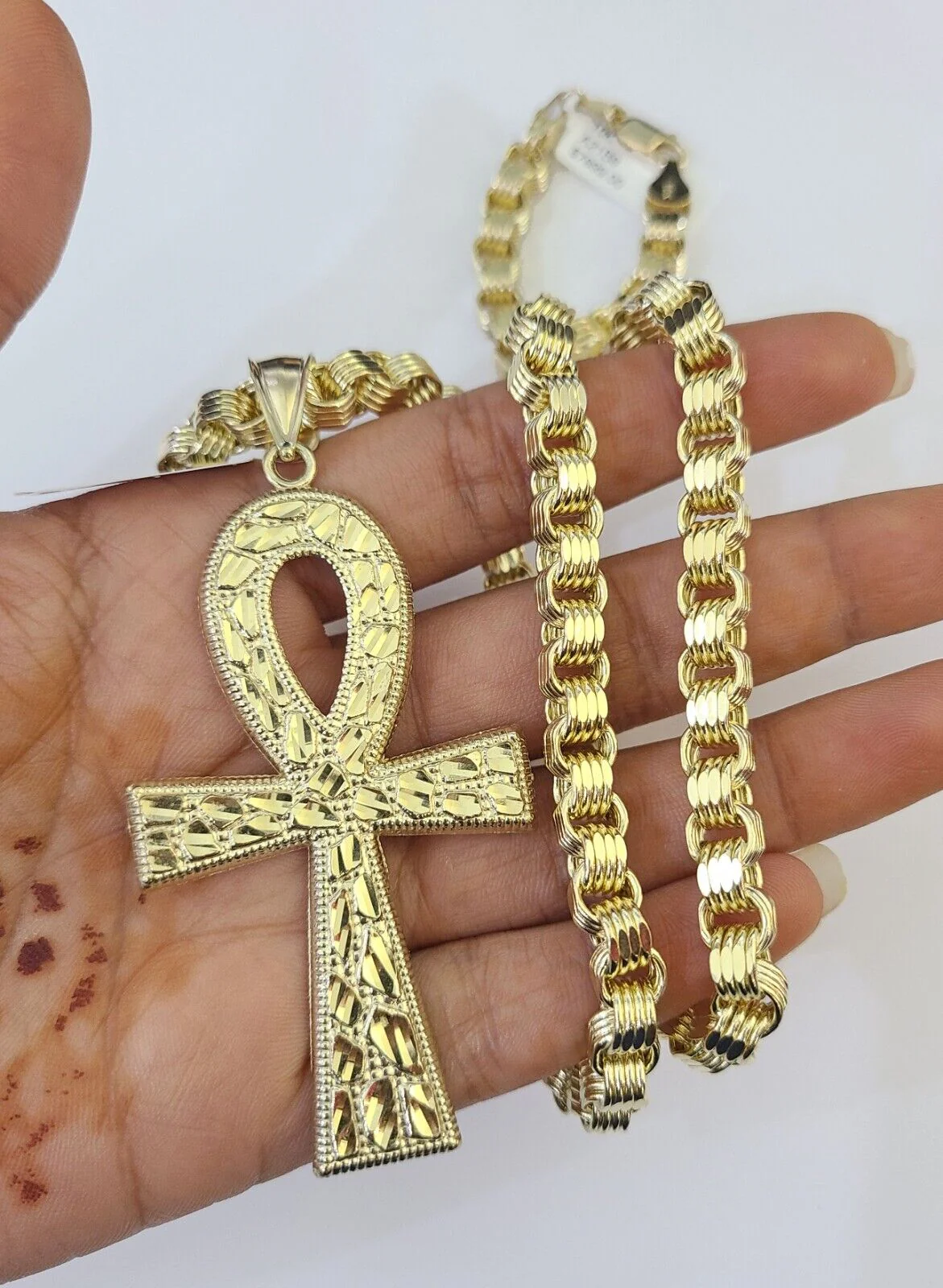 10k Gold Byzantine Necklace Jesus Cross Charm 20-30 inches 6mm SET Chain Pendant - Image 6