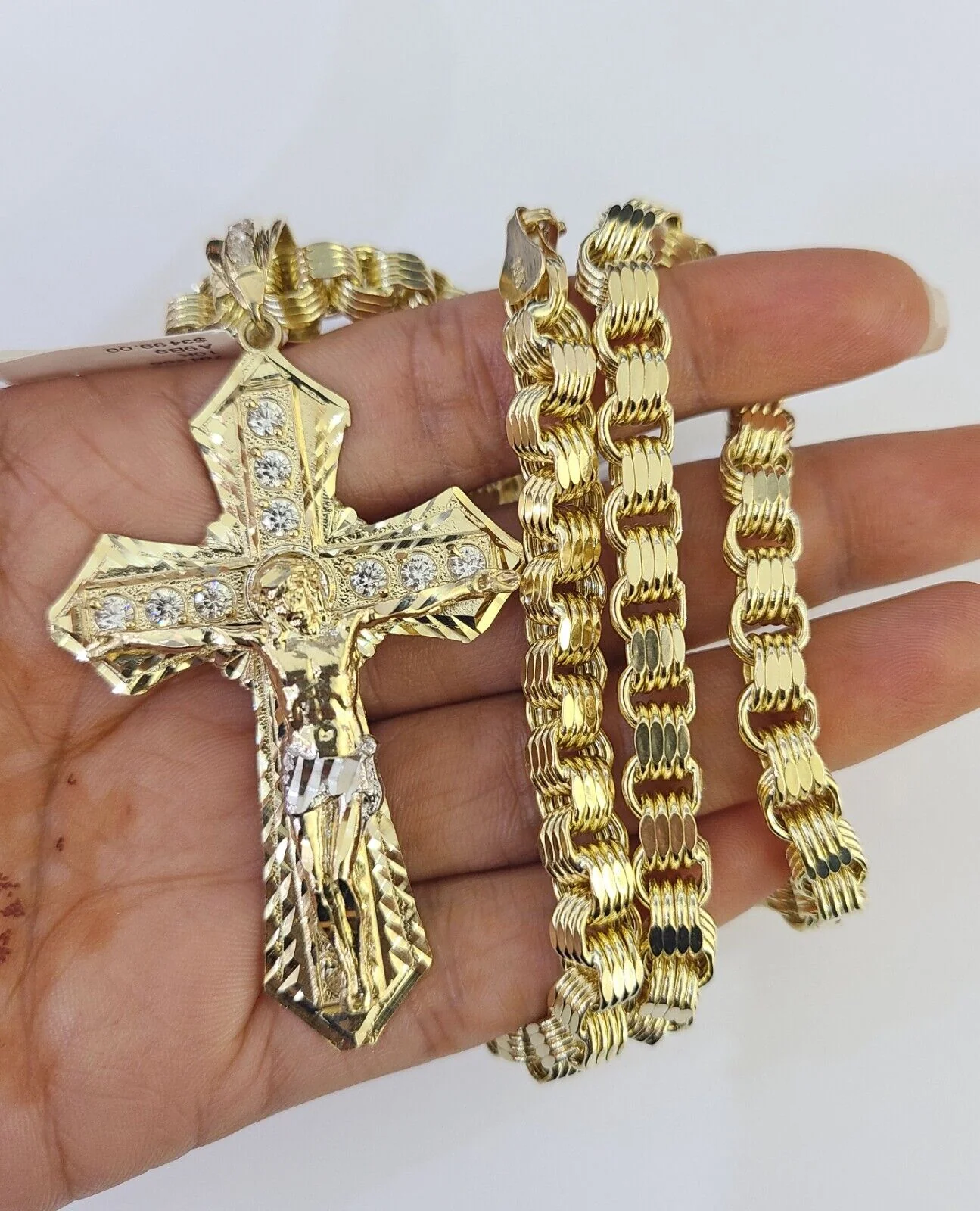 10k Gold Byzantine Necklace Jesus Cross Charm 20-30 inches 6mm SET Chain Pendant - Image 5