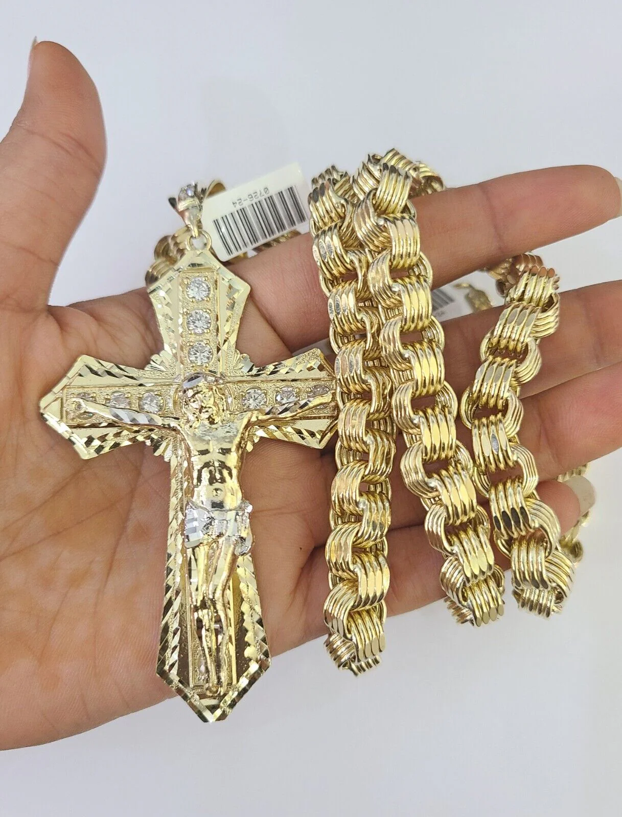 10k Gold Byzantine Necklace Jesus Cross Charm 20-30 inches 9mm REAL SET Chain - Image 4