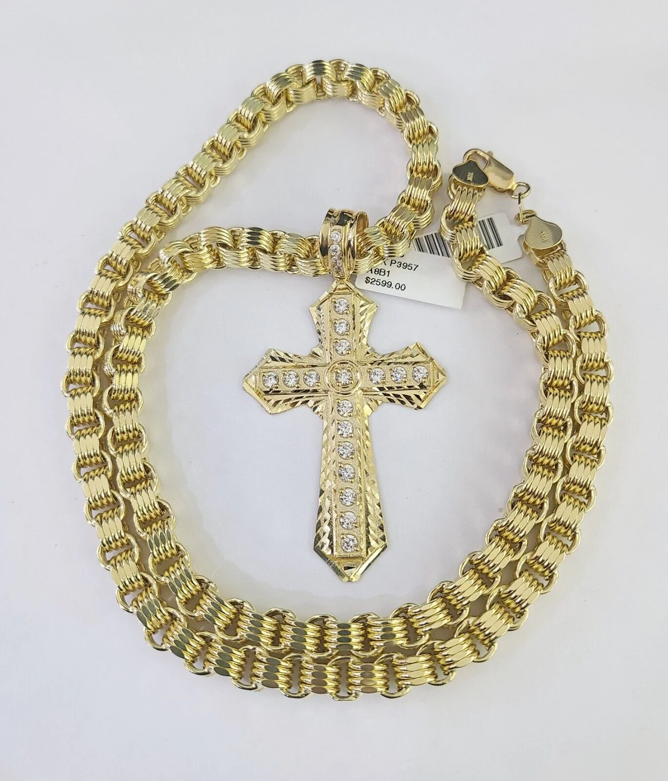 10k Gold Byzantine Necklace Jesus Cross Charm Pendant 20"-30" 8mm REAL SET Chain - Image 2