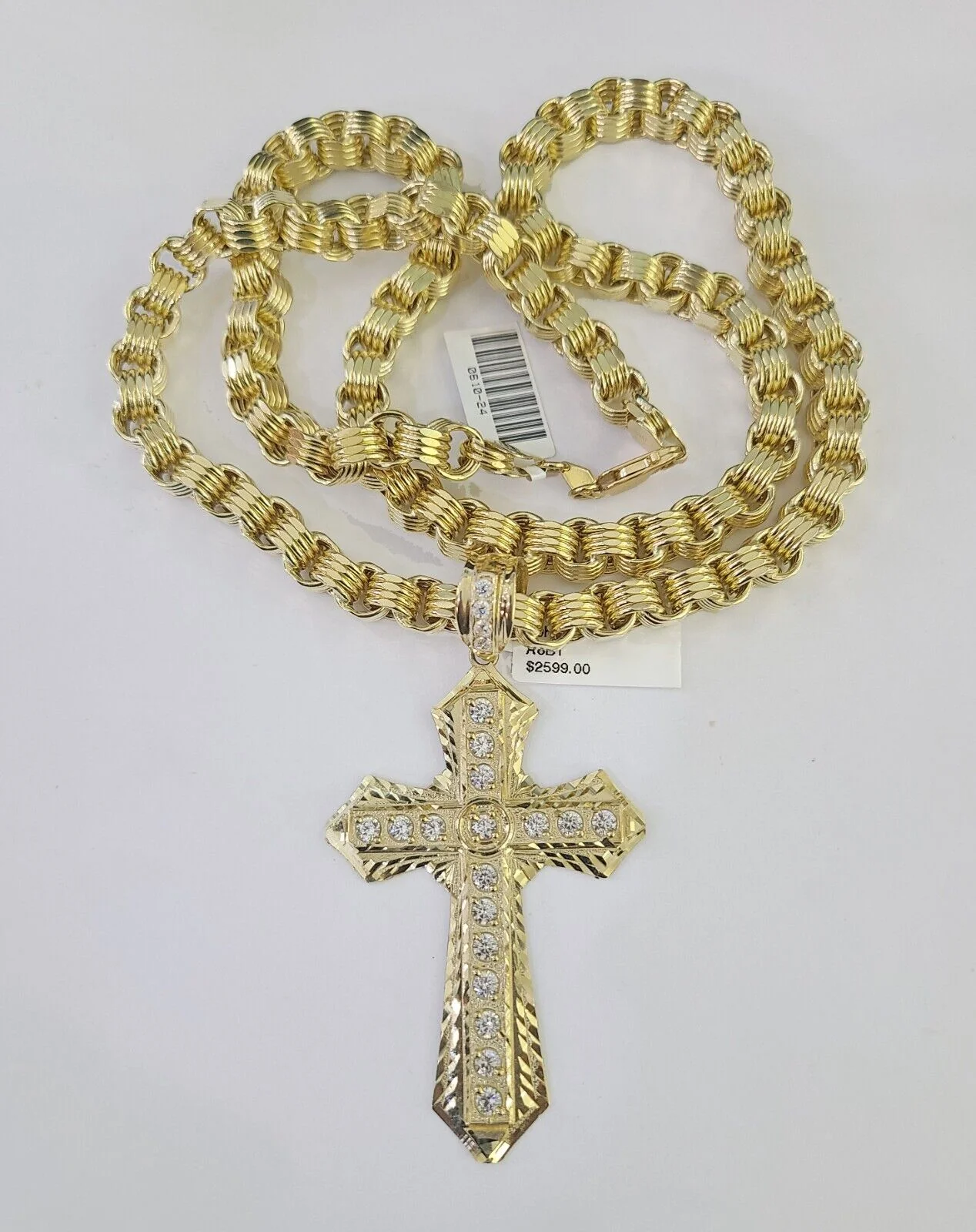 10k Gold Byzantine Necklace Jesus Cross Charm Pendant 20"-30" 8mm REAL SET Chain - Image 4