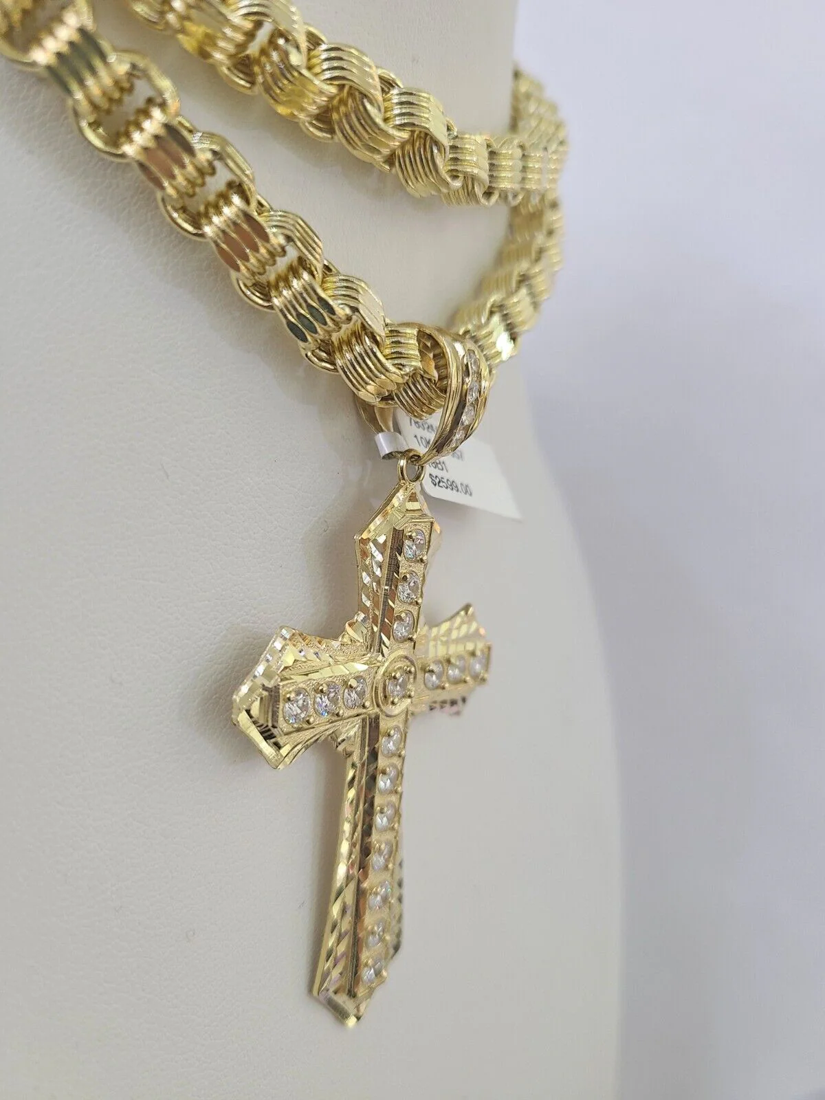10k Gold Byzantine Necklace Jesus Cross Charm Pendant 20"-30" 8mm REAL SET Chain - Image 5
