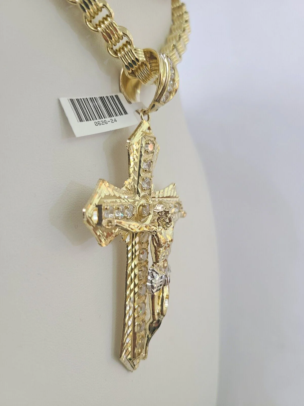 10k Gold Byzantine Necklace Jesus Cross Charm Pendant 20"-30" 8mm REAL SET Chain - Image 5