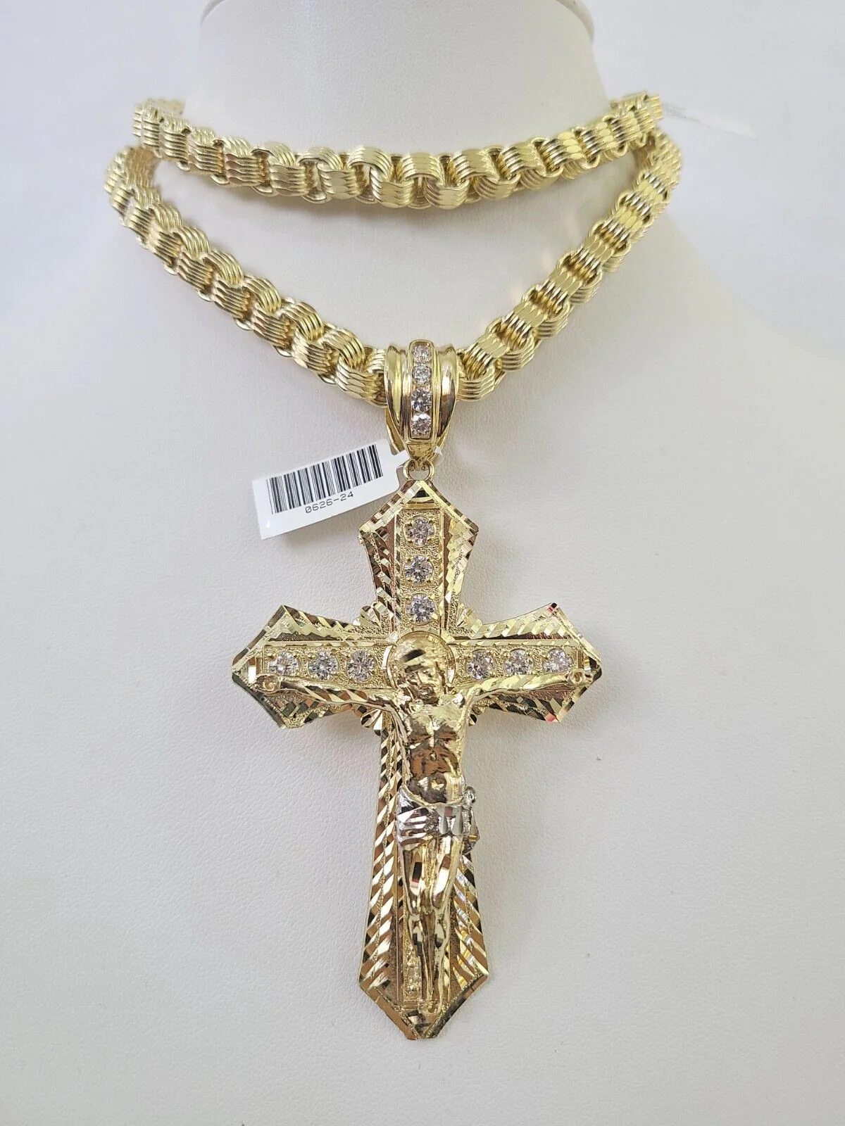 10k Gold Byzantine Necklace Jesus Cross Charm Pendant 20"-30" 8mm REAL SET Chain - Image 6