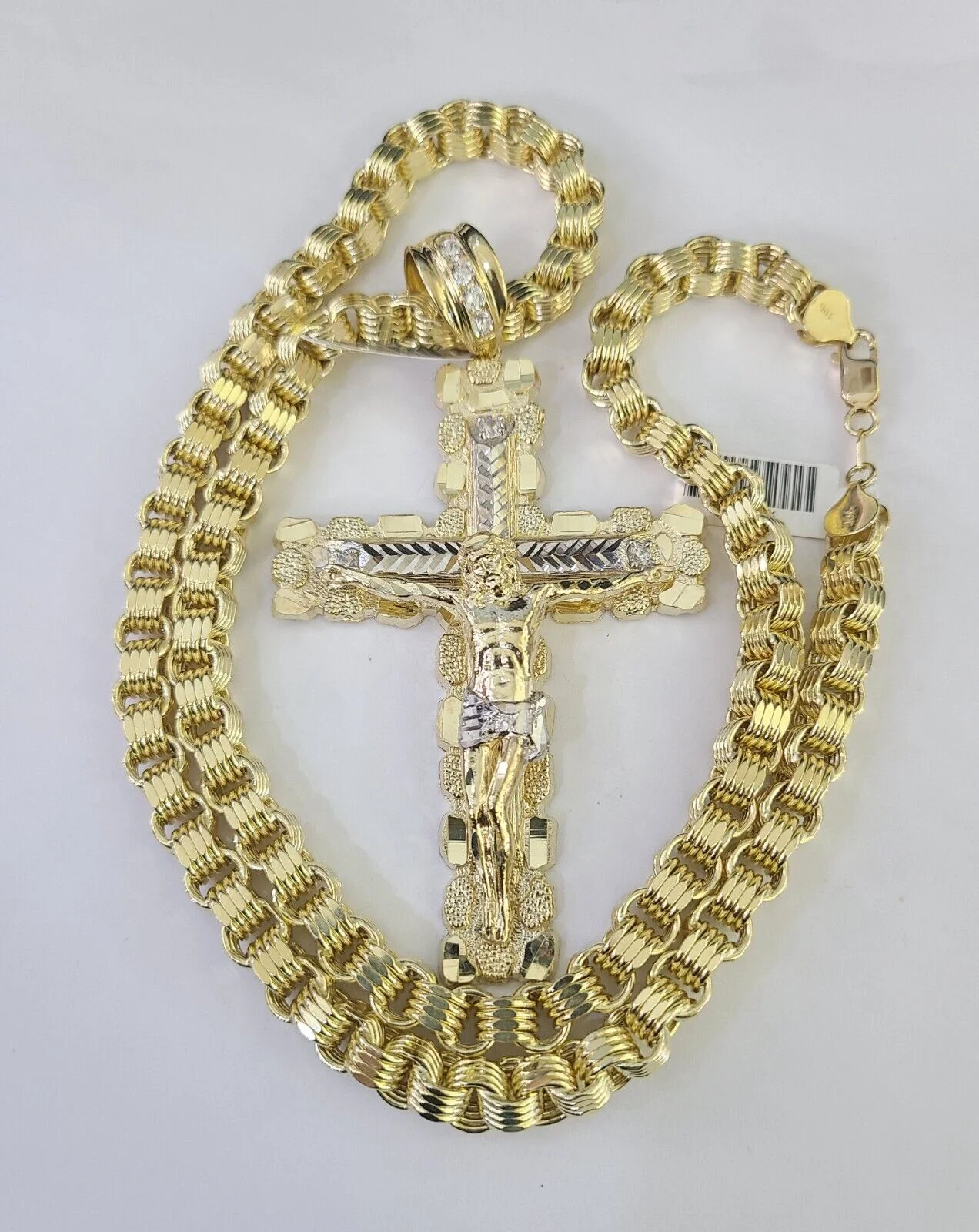 10k Gold Byzantine Necklace Jesus Cross Charm Pendant 20"-30" 8mm REAL SET Chain - Image 2
