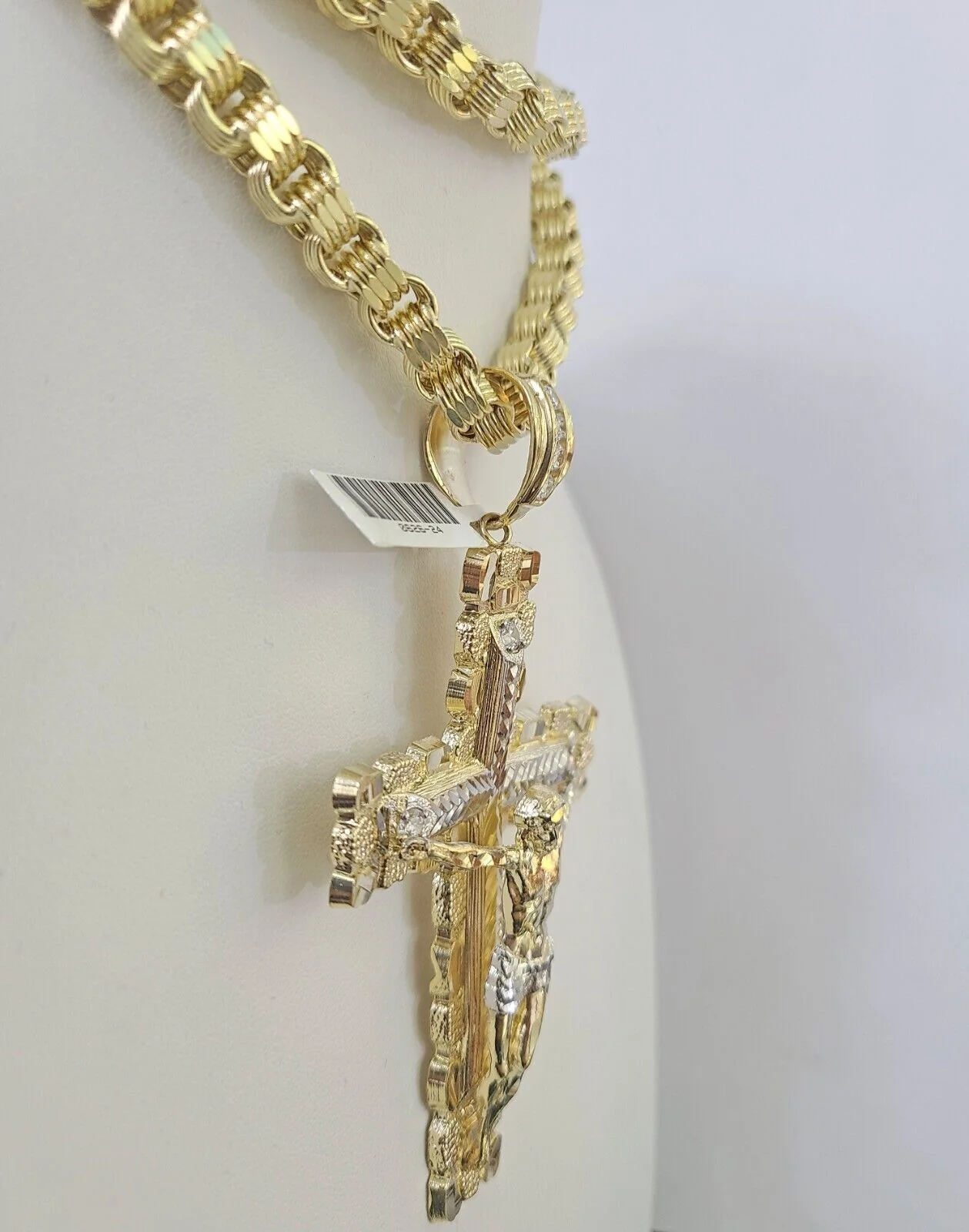 10k Gold Byzantine Necklace Jesus Cross Charm Pendant 20"-30" 8mm REAL SET Chain - Image 5