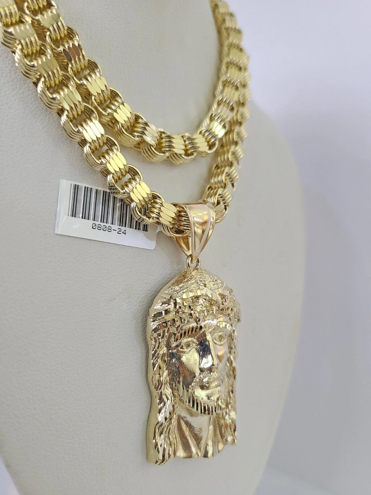 10k Gold Byzantine Necklace Jesus Head Charm 20-30 inches 6mm SET Chain Pendant - Image 2