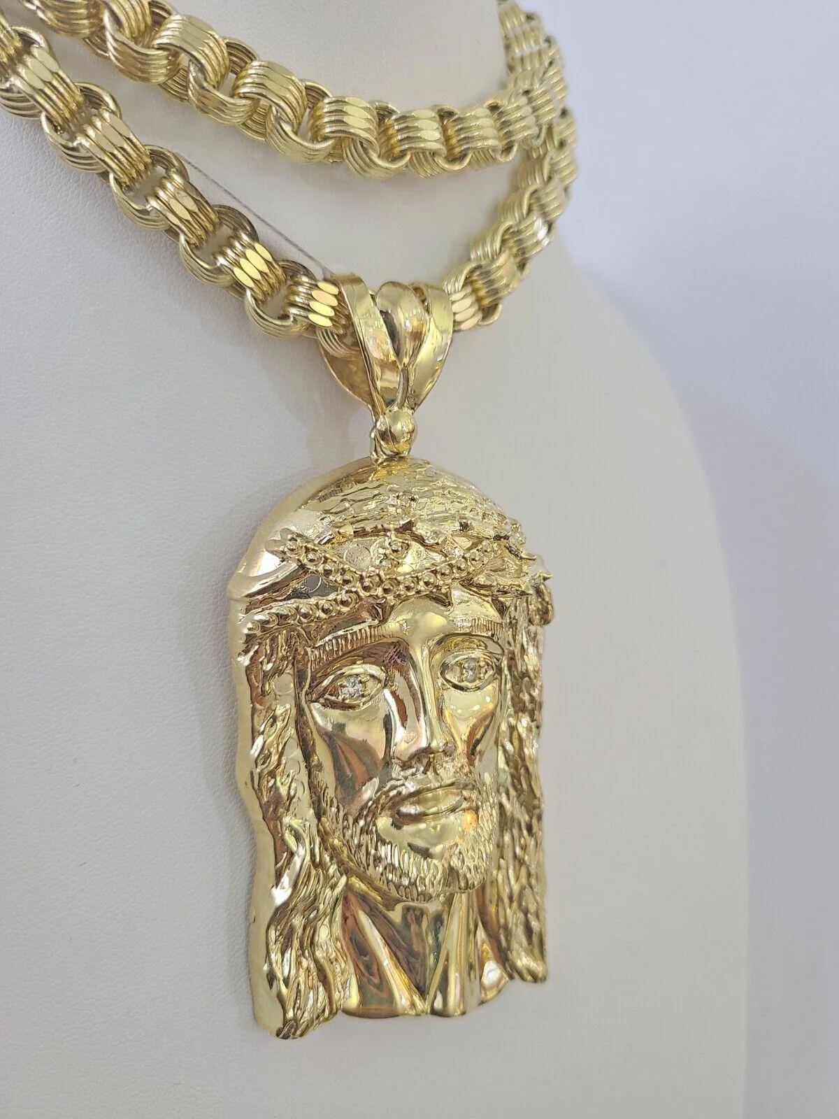 10k Gold Byzantine Necklace Jesus Head Charm 20-30 inches 9mm REAL SET Chain - Image 2