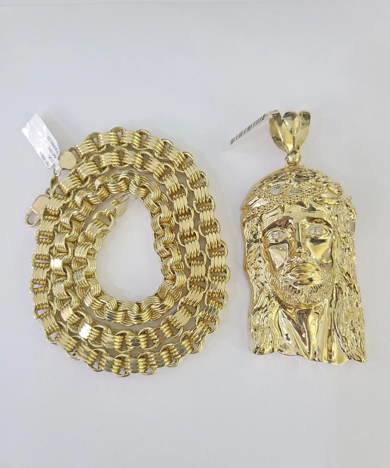 10k Gold Byzantine Necklace Jesus Head Charm 20-30 inches 9mm REAL SET Chain - Image 4
