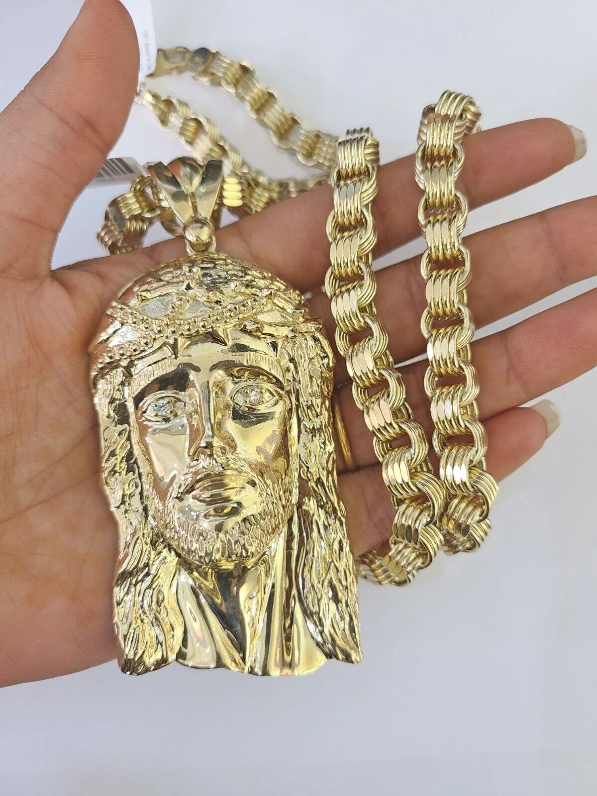 10k Gold Byzantine Necklace Jesus Head Charm 20-30 inches 9mm REAL SET Chain - Image 5