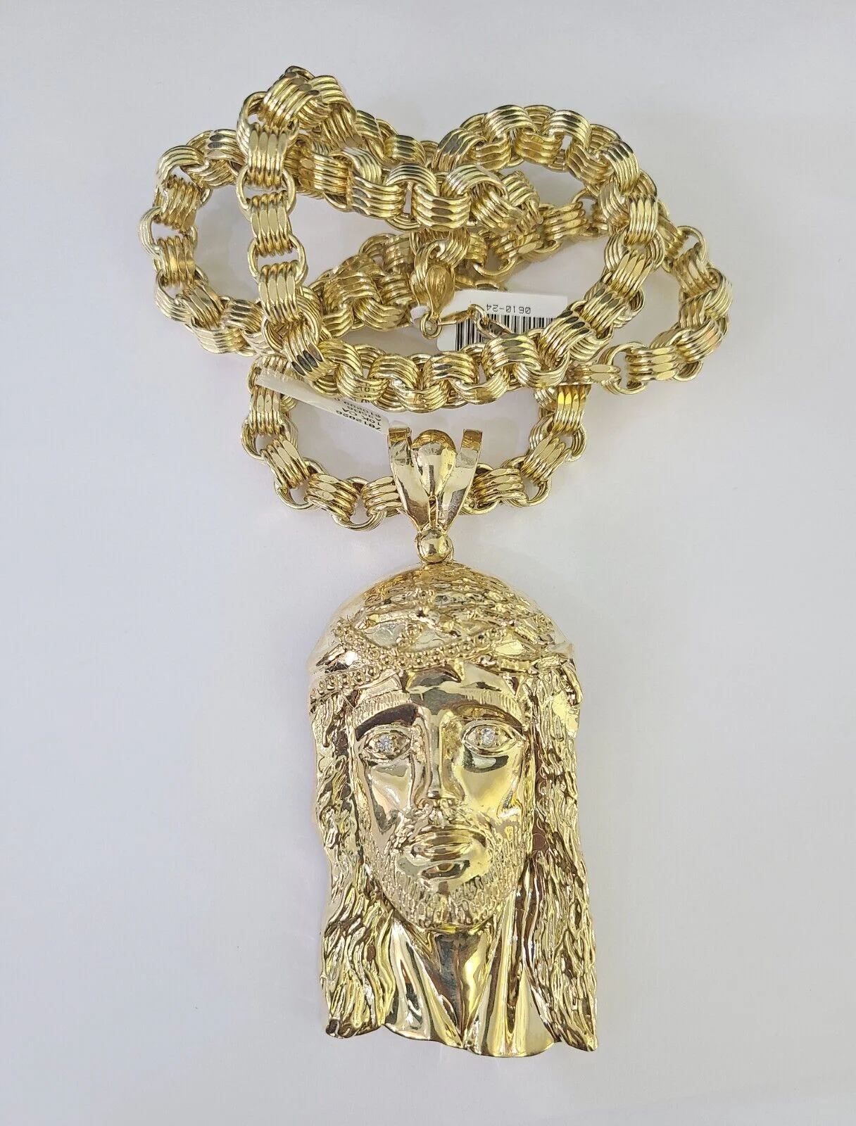 10k Gold Byzantine Necklace Jesus Head Charm 20-30 inches 9mm REAL SET Chain - Image 6