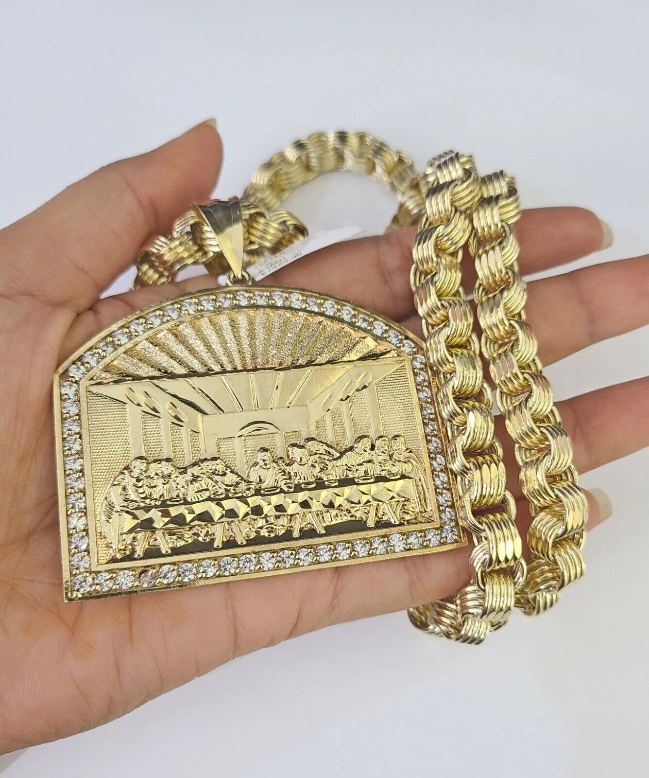 10k Gold Byzantine Necklace Last Supper Charm 20-30 inches 9mm REAL SET Chain - Image 5