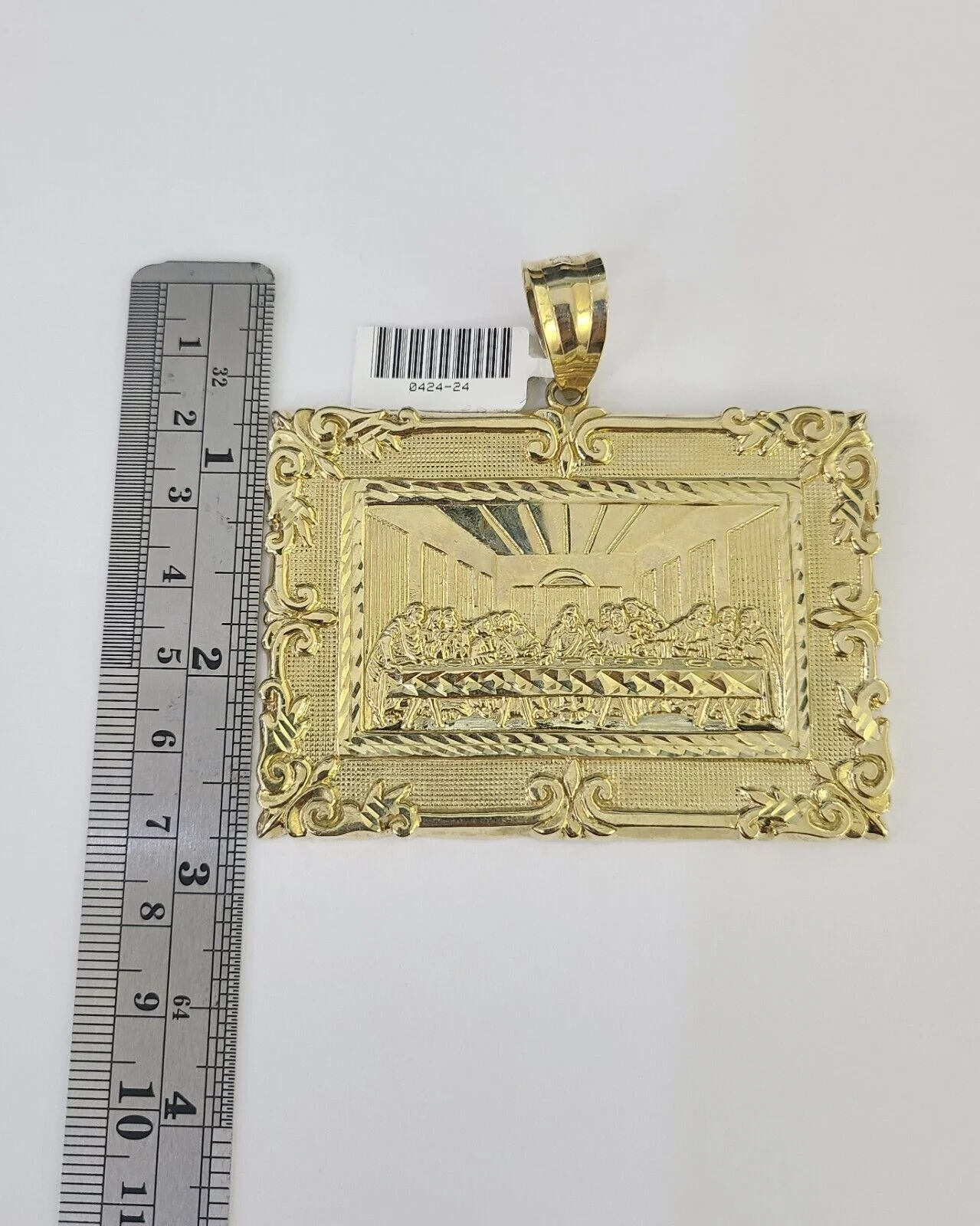 10k Gold Byzantine Necklace Last Supper Charm 20-30 inches 9mm REAL SET Chain - Image 2