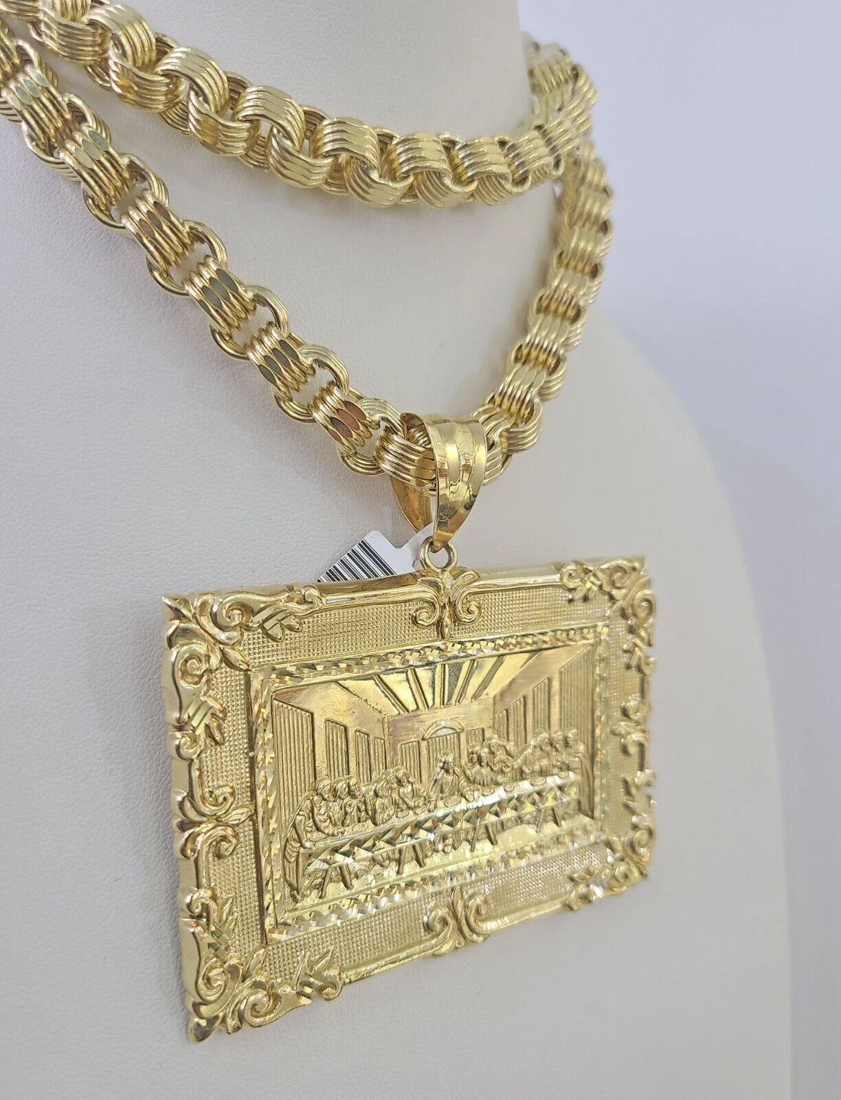 10k Gold Byzantine Necklace Last Supper Charm 20-30 inches 9mm REAL SET Chain - Image 6