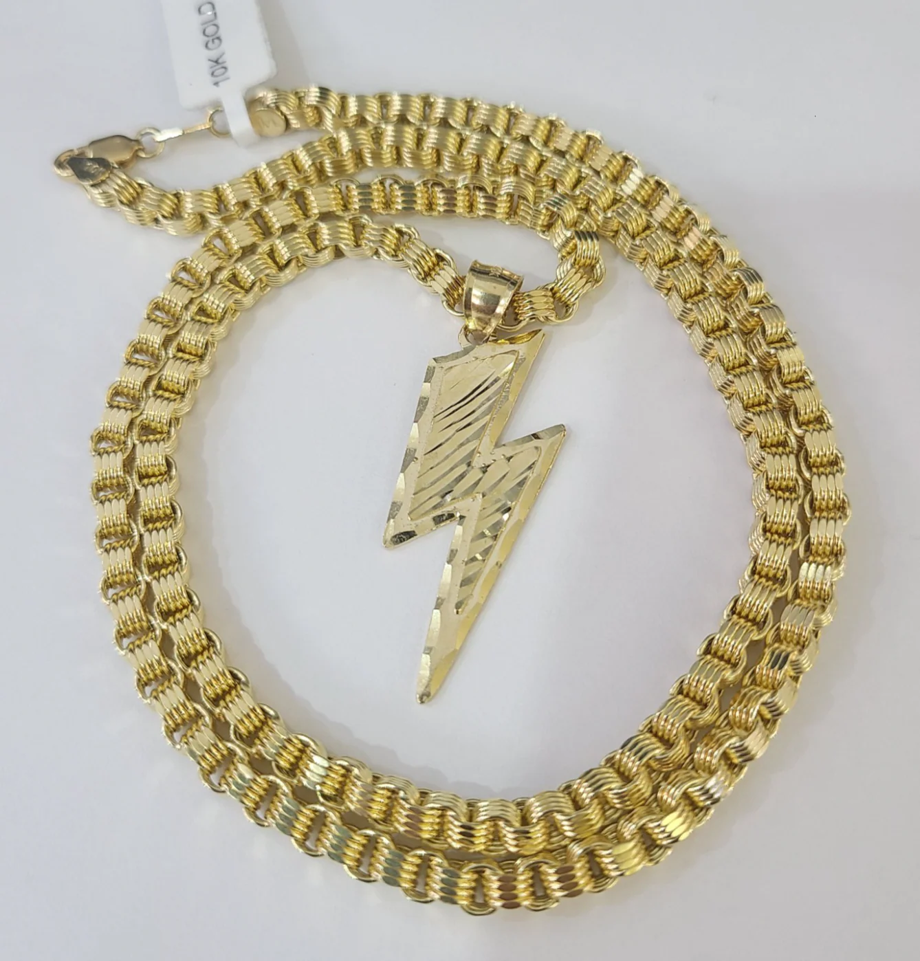 10k Gold Byzantine Necklace Lightning Bolt Pendant Charm SET Chain 20"-30" 4mm - Image 3
