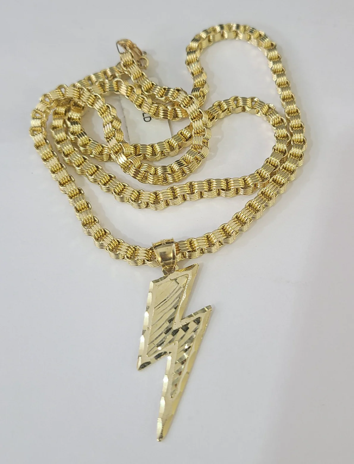10k Gold Byzantine Necklace Lightning Bolt Pendant Charm SET Chain 20"-30" 4mm - Image 4