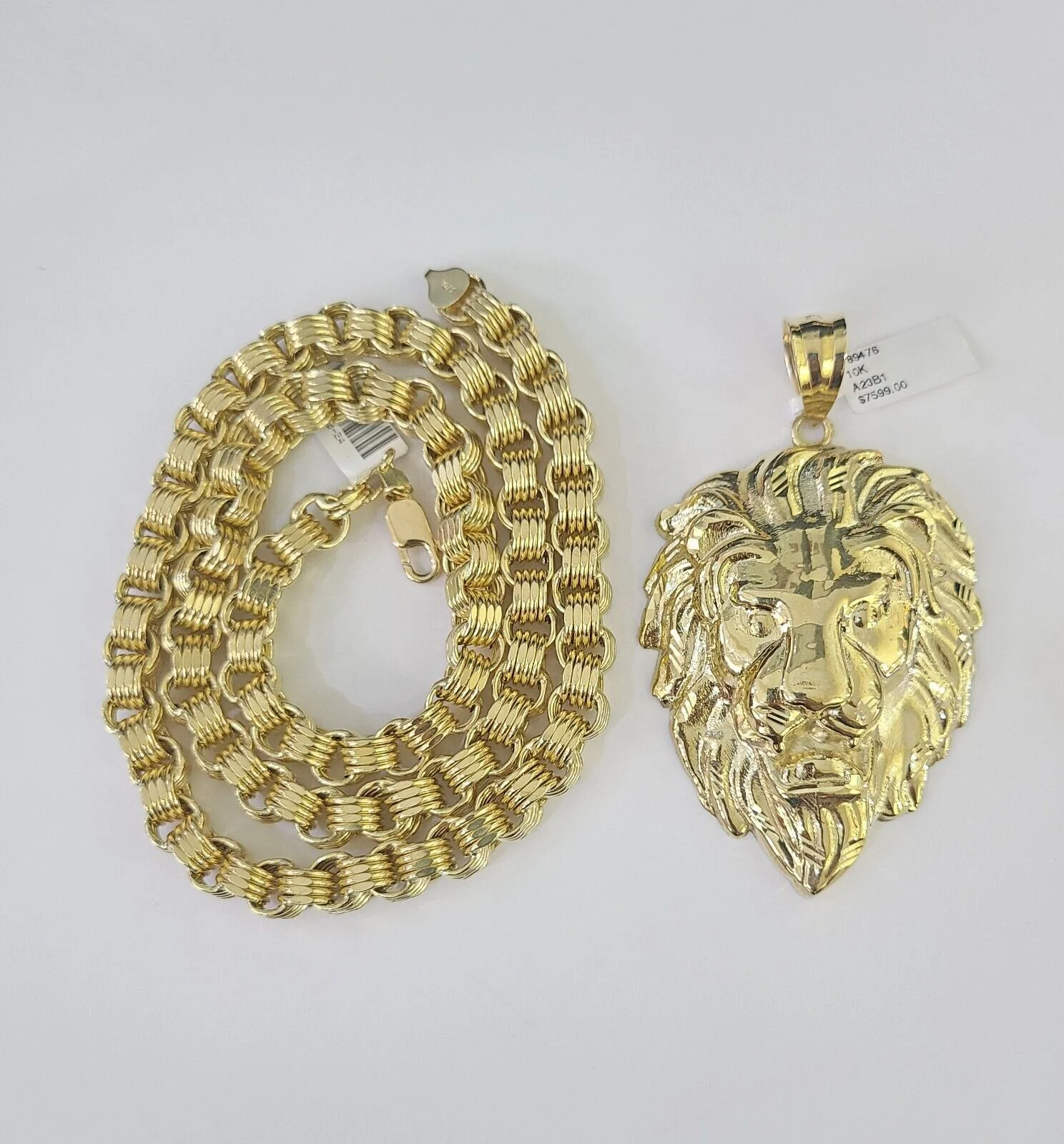 10k Gold Byzantine Necklace Lion Charm 20-30 inches 9mm REAL Yellow SET Chain - Image 4
