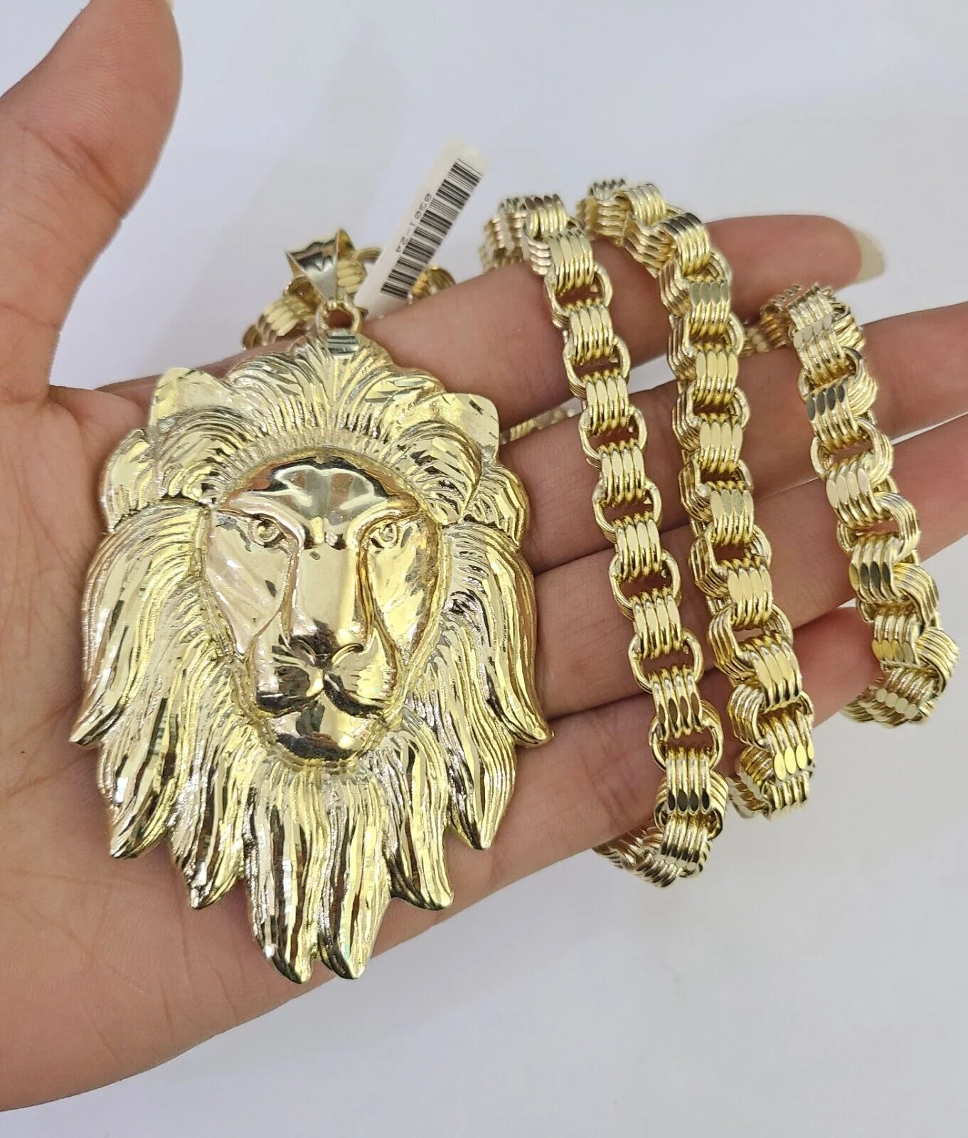10k Gold Byzantine Necklace Lion Head Charm Pendant 20"-30" 8mm SET Chain - Image 3