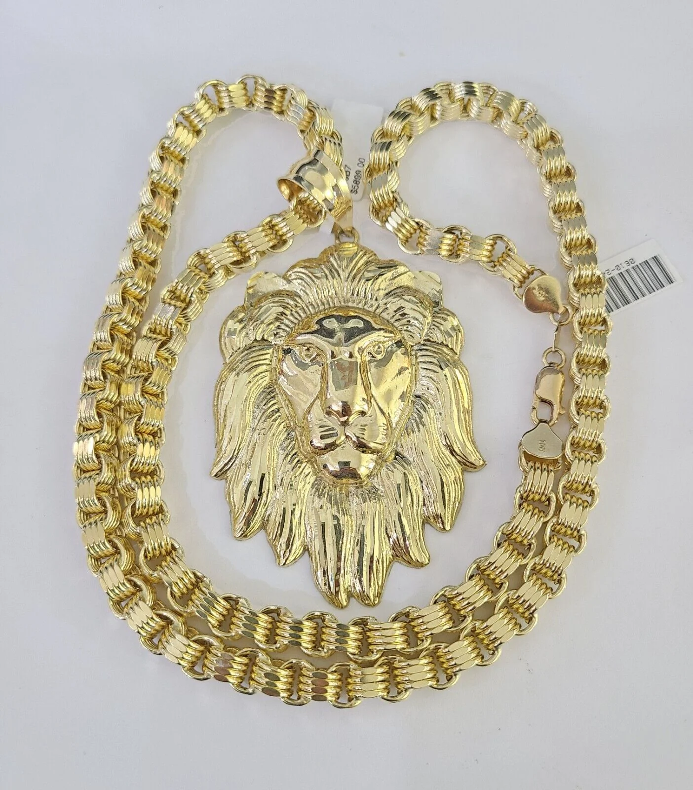 10k Gold Byzantine Necklace Lion Head Charm Pendant 20"-30" 8mm SET Chain - Image 4