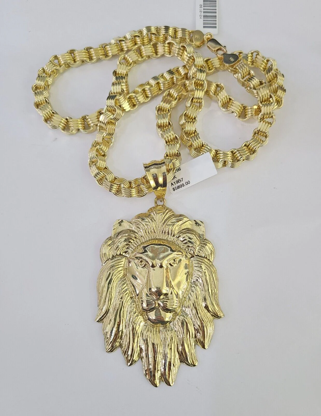 10k Gold Byzantine Necklace Lion Head Charm Pendant 20"-30" 8mm SET Chain - Image 5