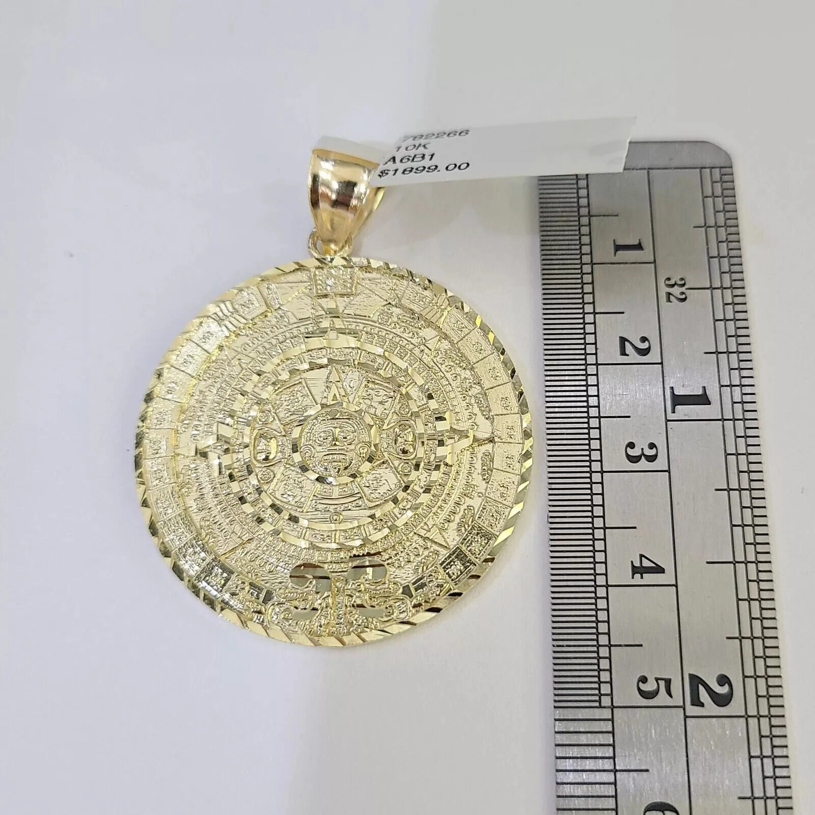 10k Gold Byzantine Chain Necklace Mayan Calendar charm Pendant REAL 10kt Men's SET - Image 6