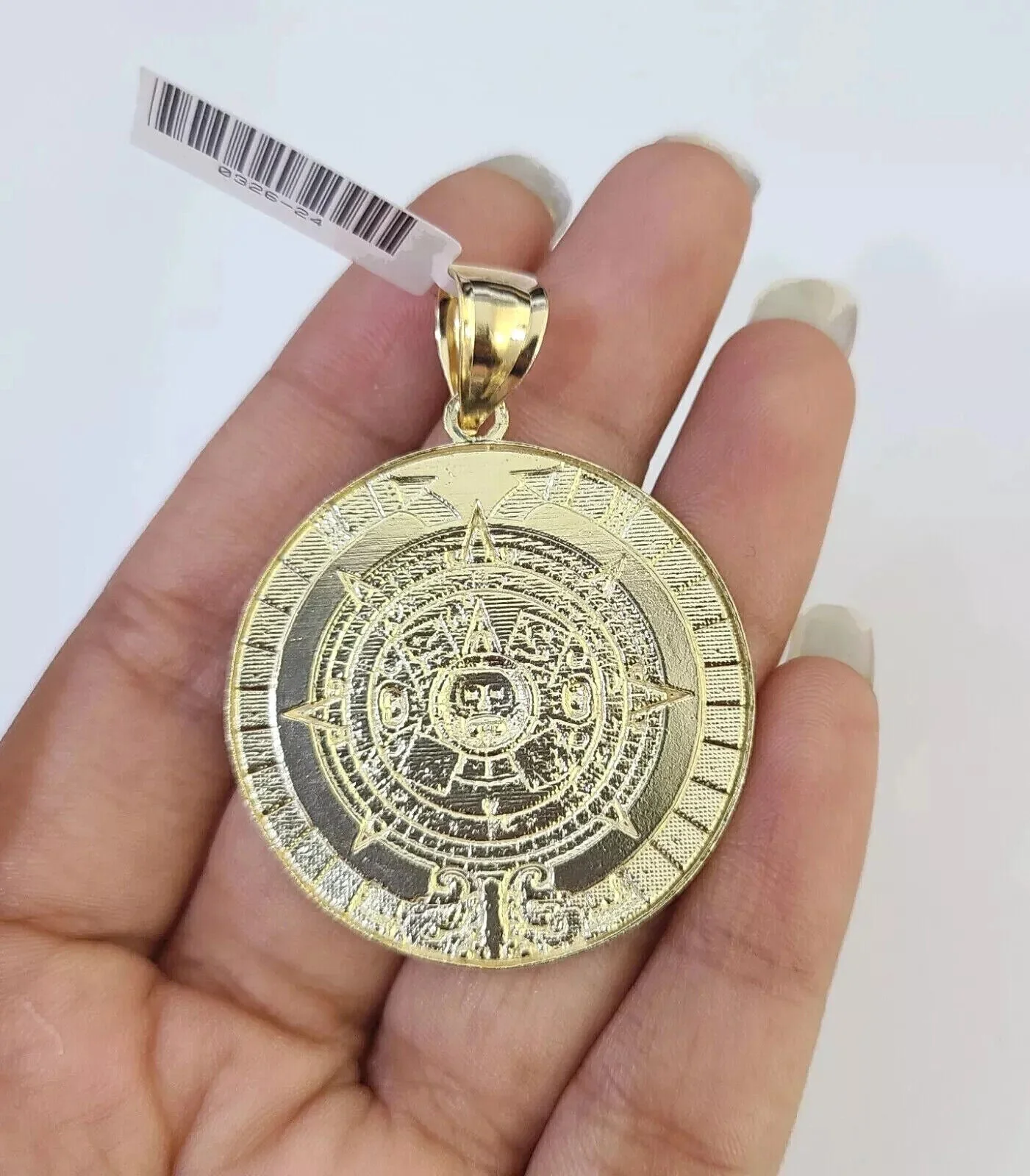 10k Gold Byzantine Chain Necklace Mayan Calendar charm Pendant REAL 10kt Men's SET - Image 7