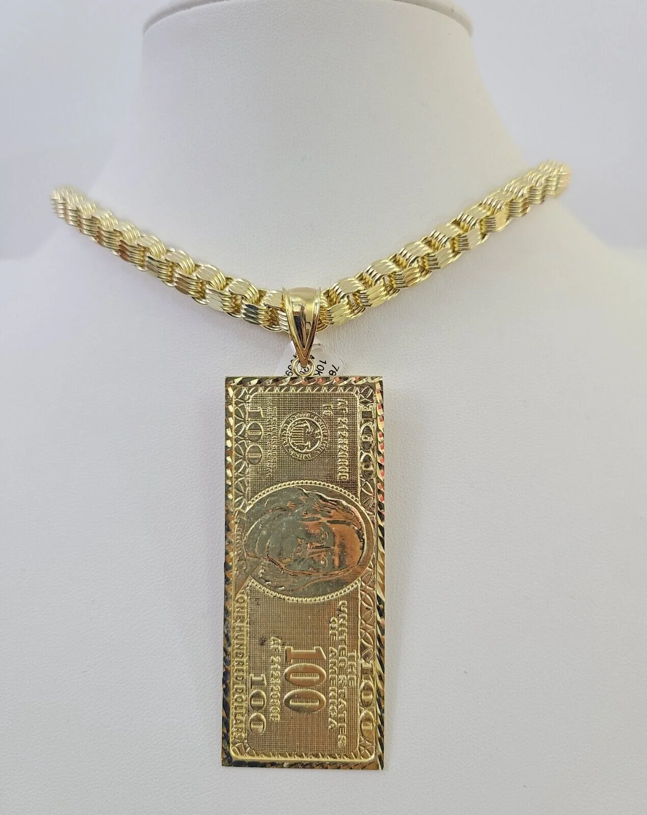 10k Gold Byzantine Necklace Money Dollar Charm 20-30 inch 6mm SET Chain Pendant - Image 2