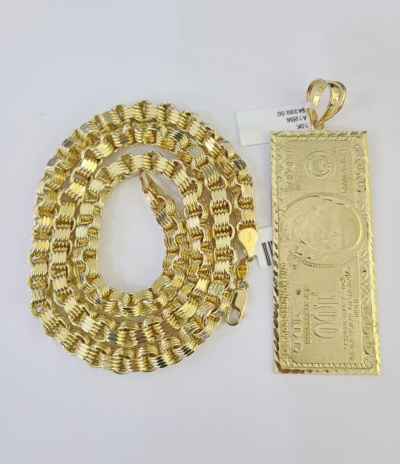 10k Gold Byzantine Necklace Money Dollar Charm 20-30 inch 6mm SET Chain Pendant - Image 5