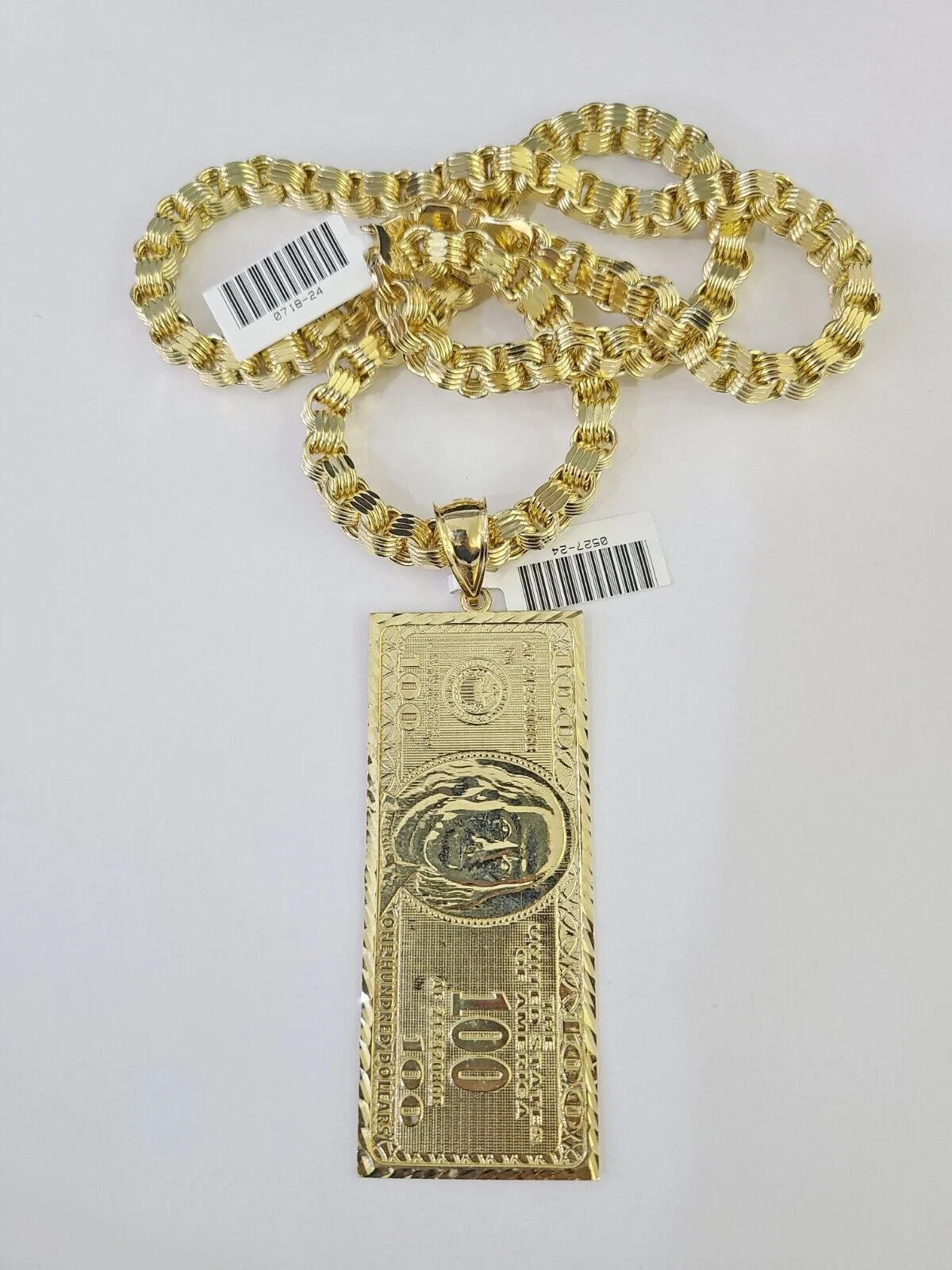 10k Gold Byzantine Necklace Money Dollar Charm 20-30 inch 6mm SET Chain Pendant - Image 6