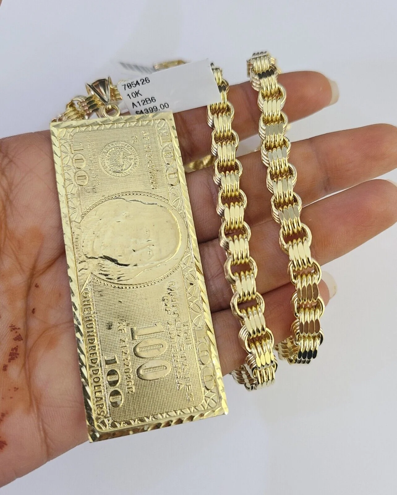 10k Gold Byzantine Necklace Money Dollar Charm 20-30 inch 6mm SET Chain Pendant - Image 7