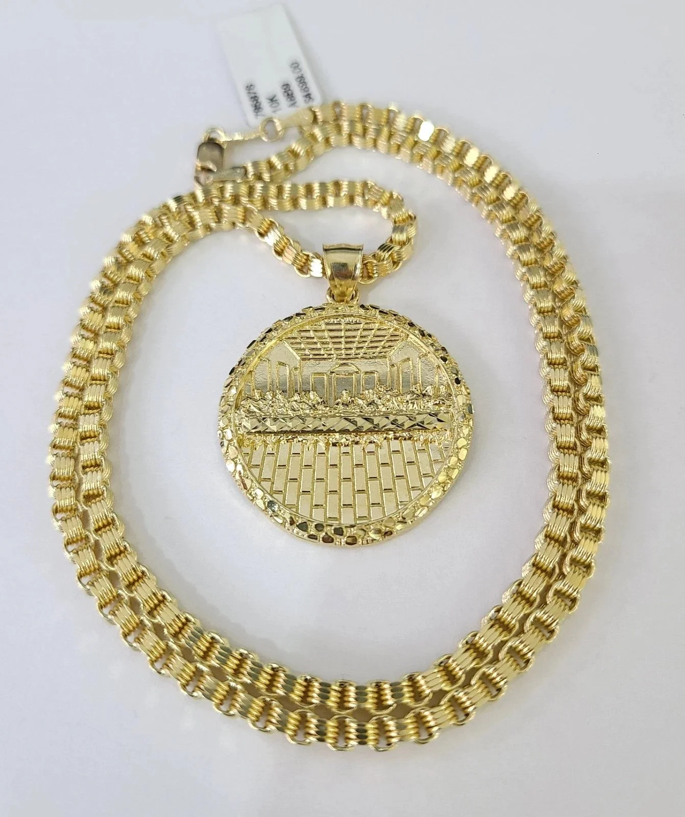 10k Gold Byzantine Necklace Nugget Last Supper Charm 20-30 inch 3mm Pendant SET